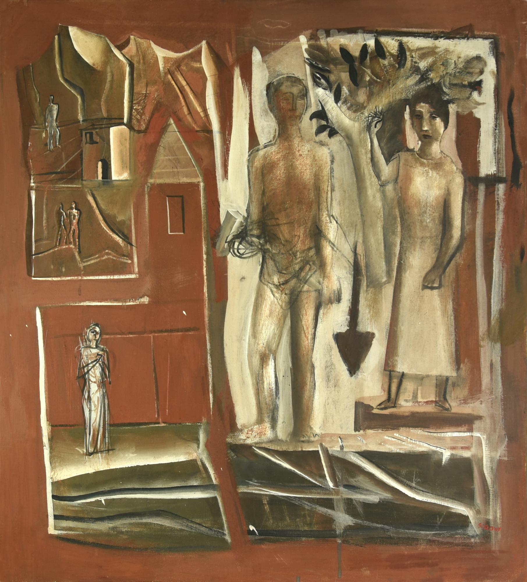 Mario Sironi (1885 - 1961) COMPOSIZIONE olio magro su tela, cm 100x90...
