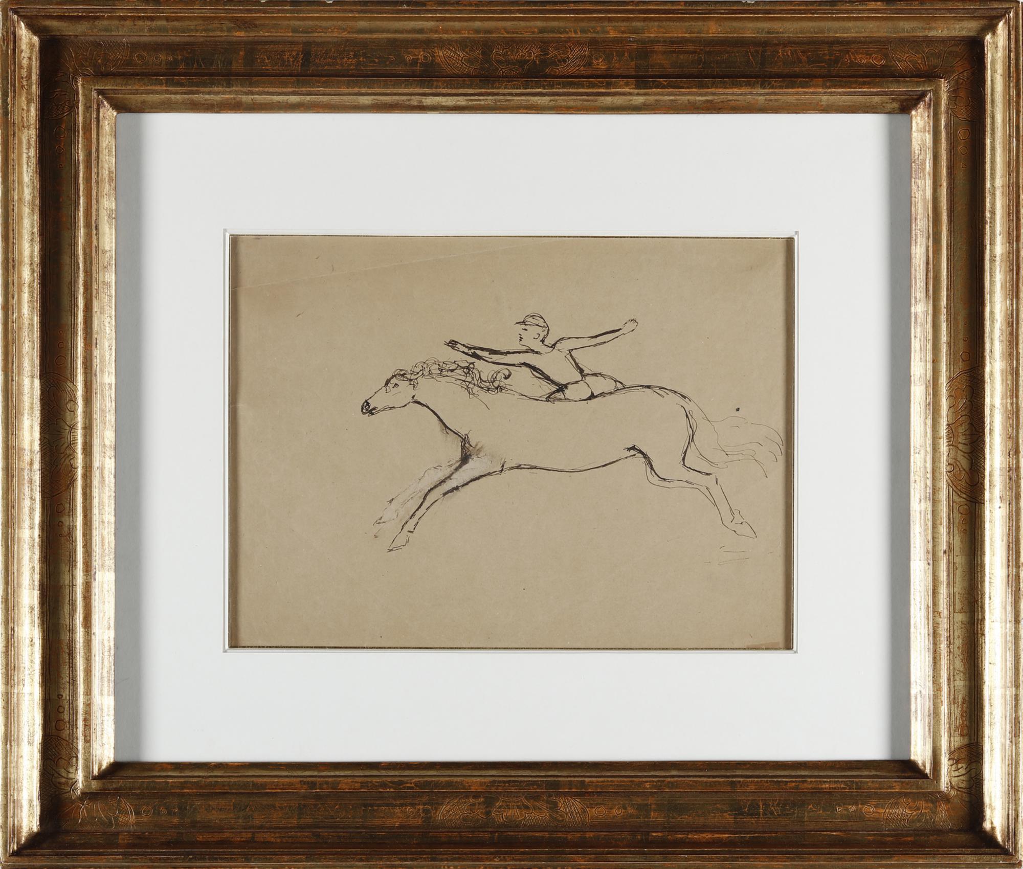 Pablo Picasso (1881 - 1973) ECUYER A' CHEVAL disegno su carta, cm 25x33 1905...
