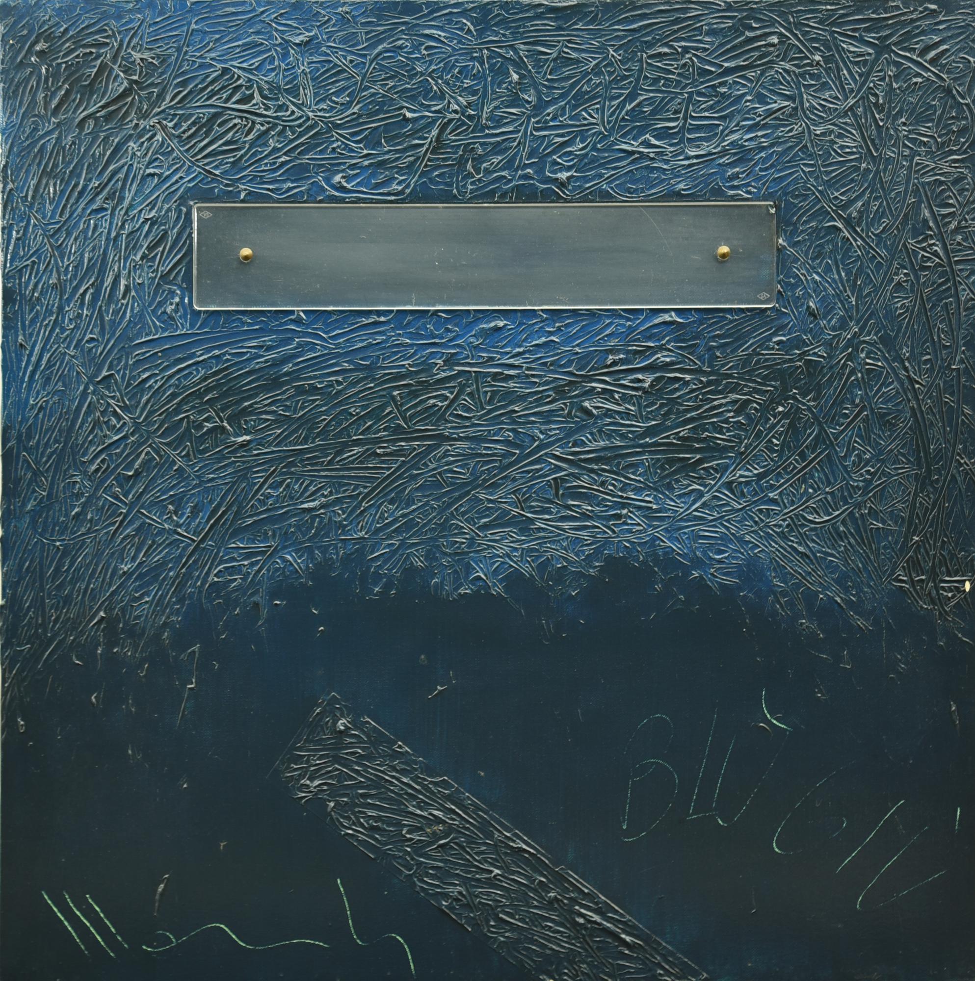 Aldo Mondino (1938 - 2005) BLU GIU' olio e plexiglass su tela, cm 70x70 firma...