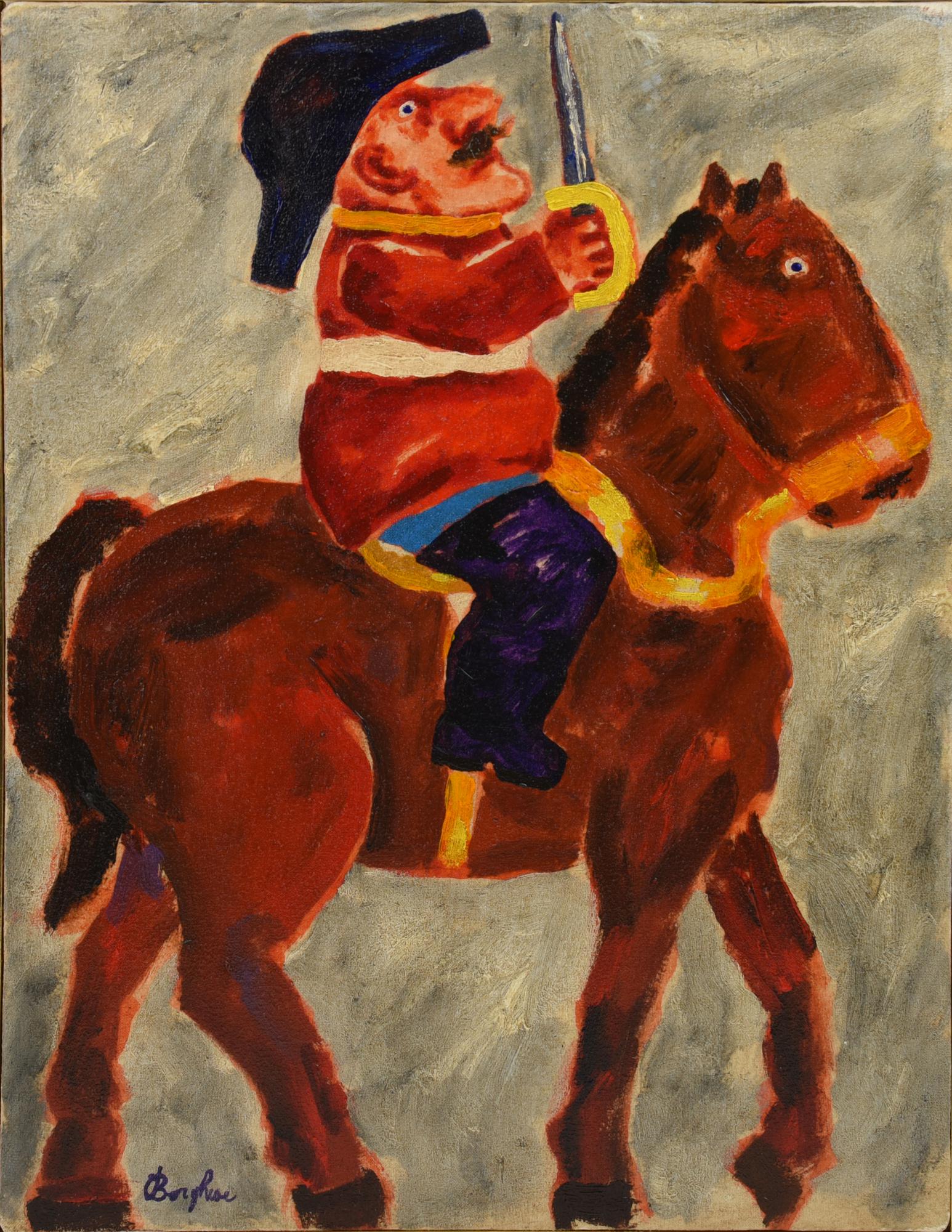Franz Borghese (1941 - 2005) CAVALIERE olio su tela, cm 40x30 fima sul retro:...