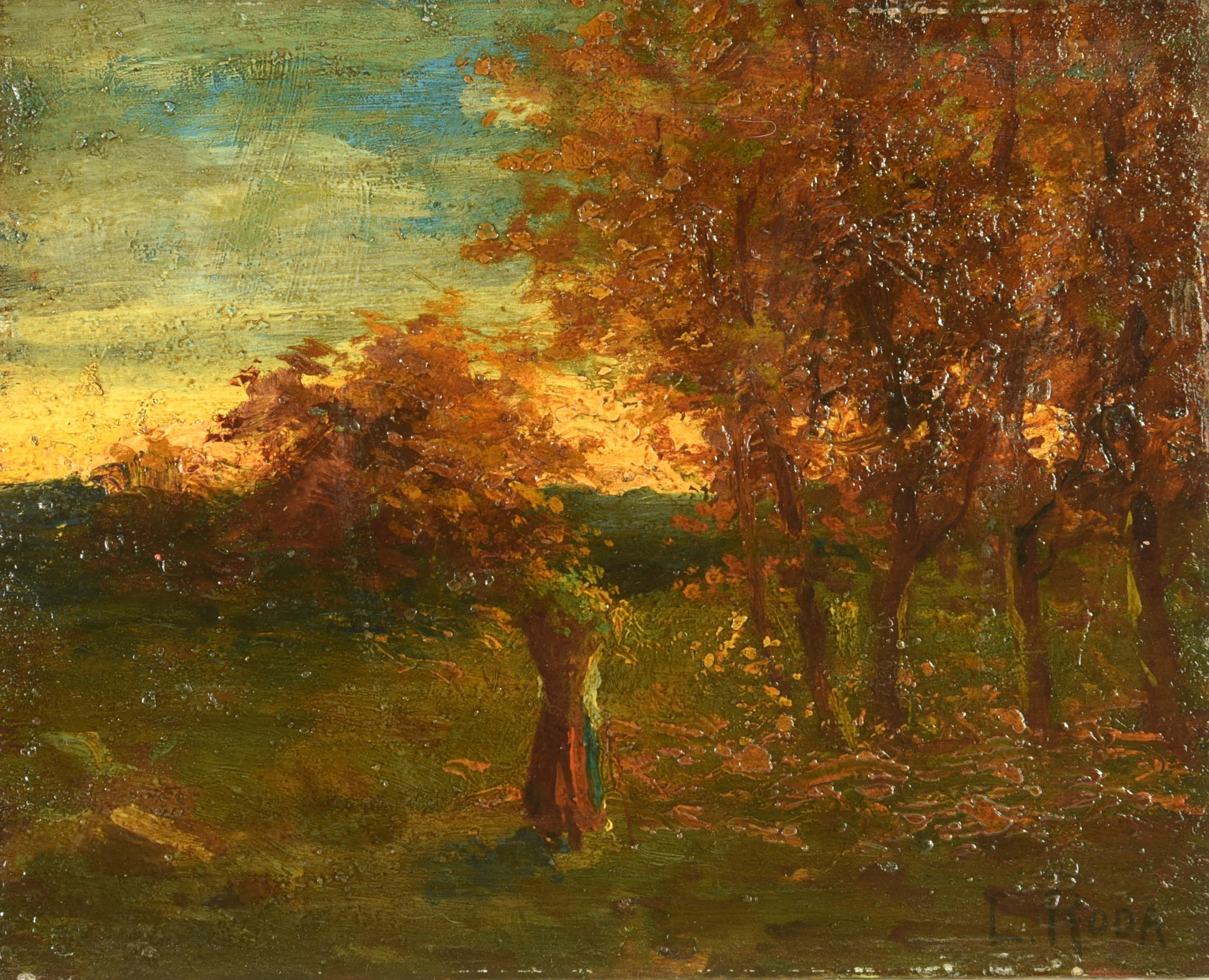 Leonardo Roda (1868 - 1933) PAESAGGIO olio su tavola, cm 22,5x28 firma