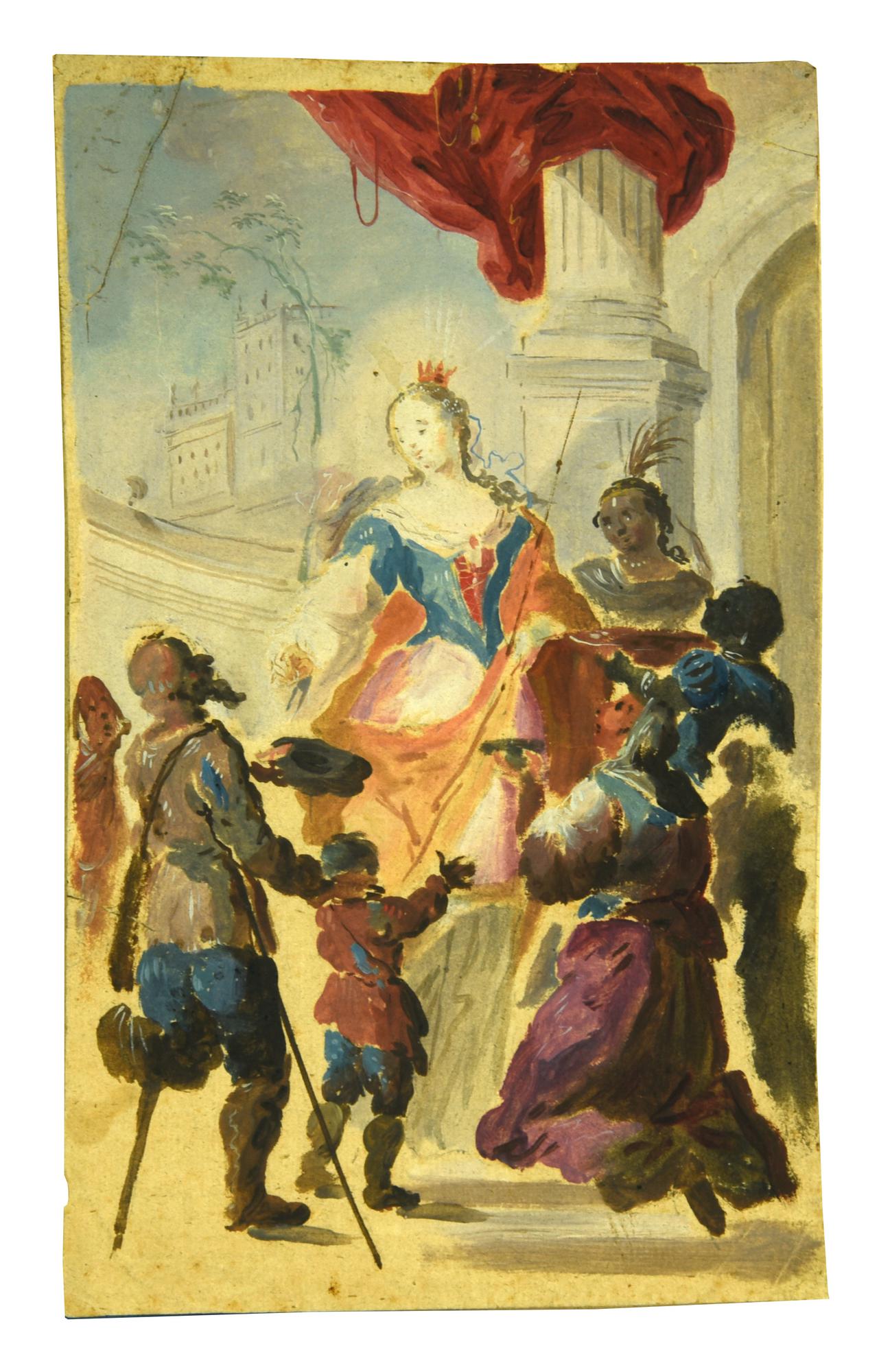 Scuola del XIX secolo LA CARITA' tempera e gouache su carta, cm 22x13,5