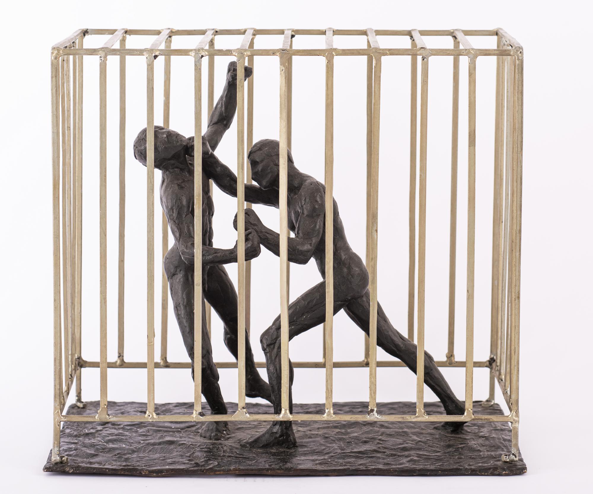 Sergio Unia I BOXEUR scultura in bronzo e metallo, cm 34,5x20x31; es. EU...