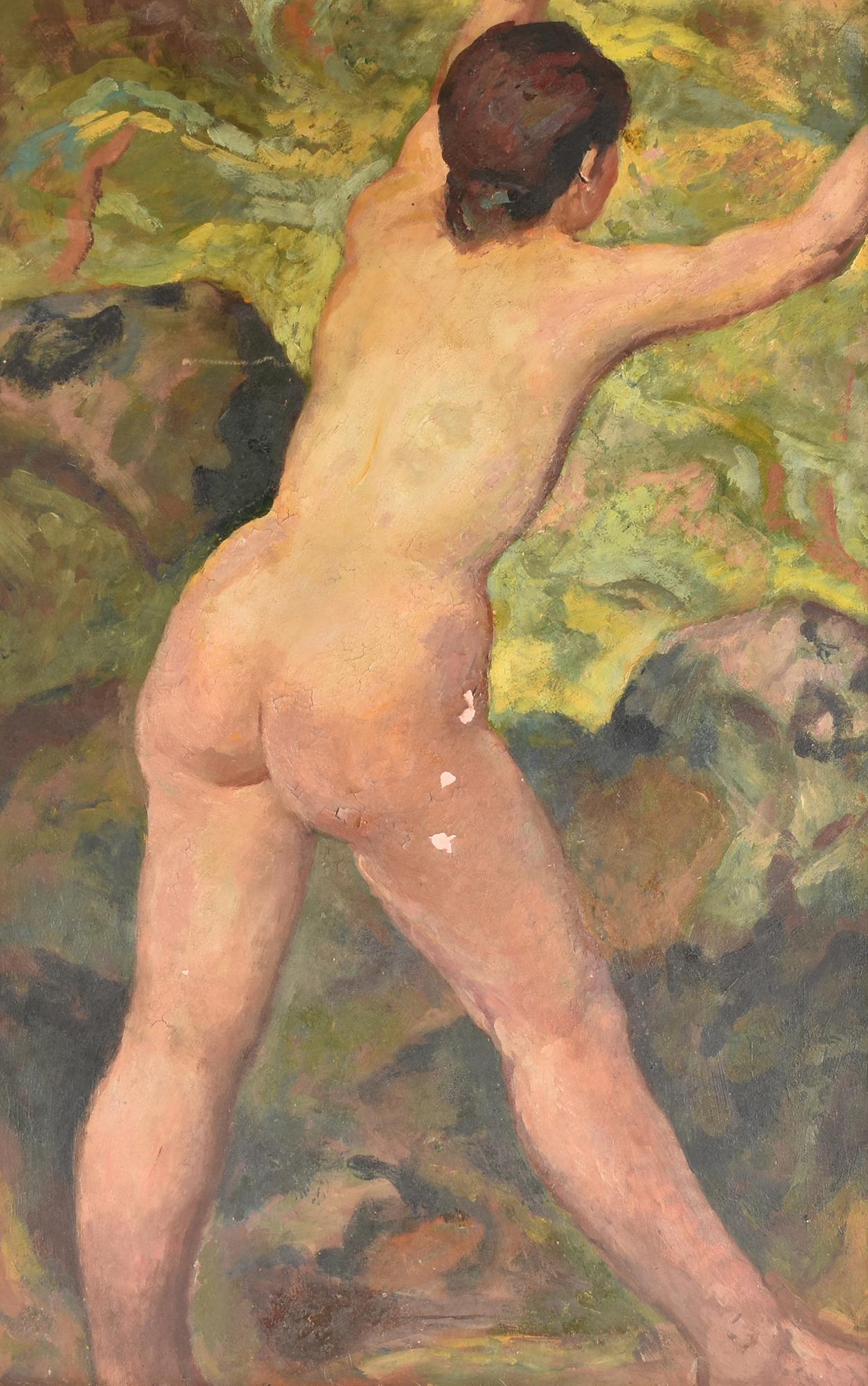 Nino Bertoletti NUDO DI SPALLE olio su masonite, cm 82x54 sul retro: firma e...