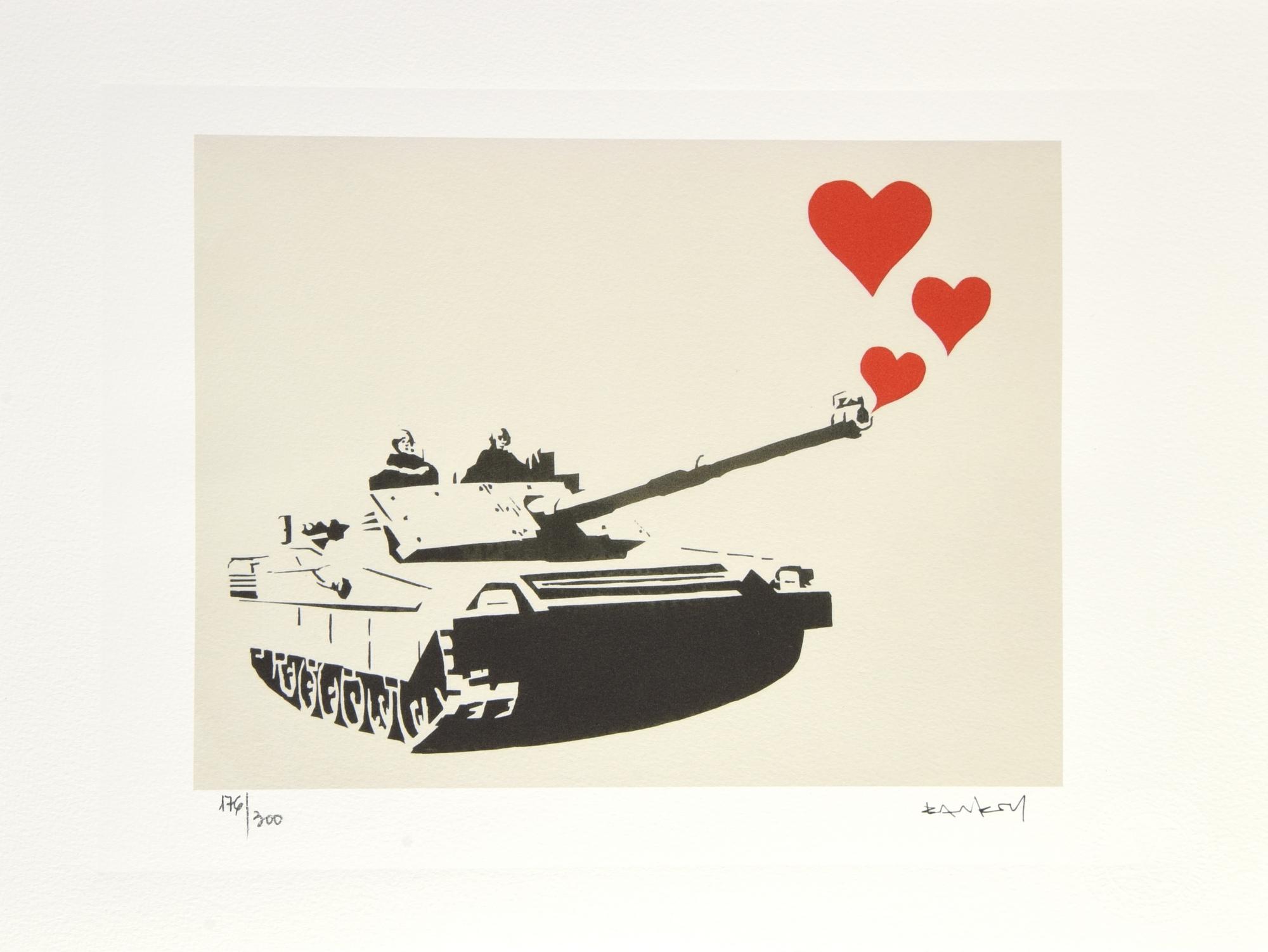 Da Banksy LOVE TANK eliografia, cm 28x38; es. 176/300 tiratura e timbro a...