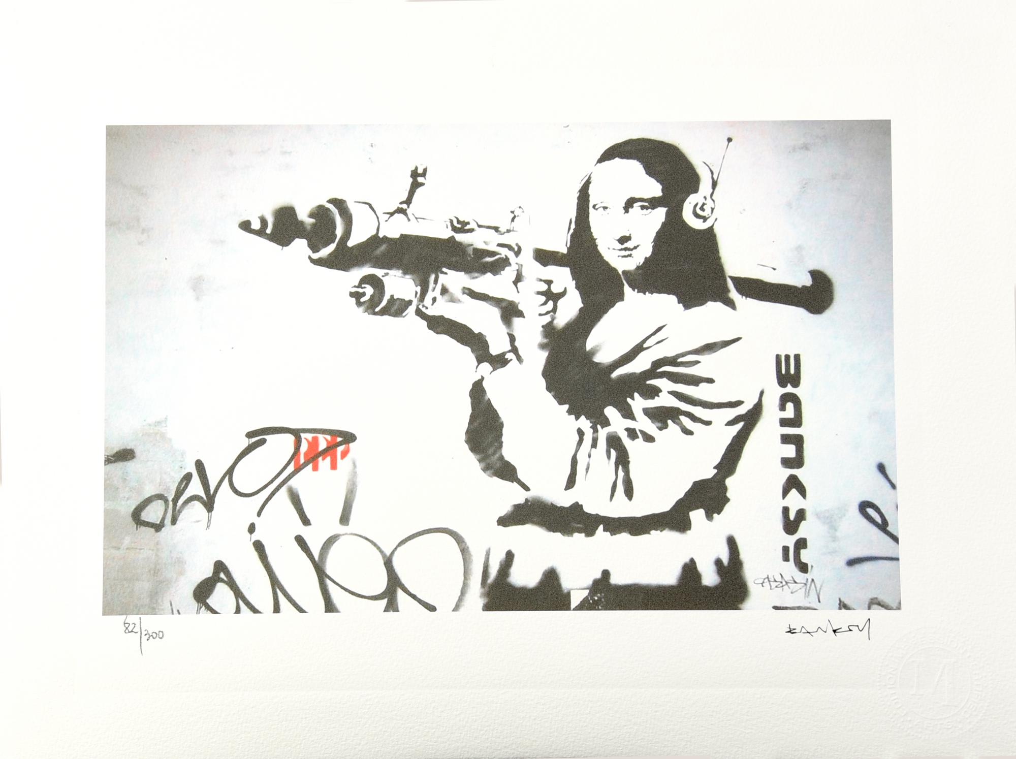 Da Banksy MONA LISA BAZOOKA eliografia, cm 28x38; es. 82/300 tiratura e...