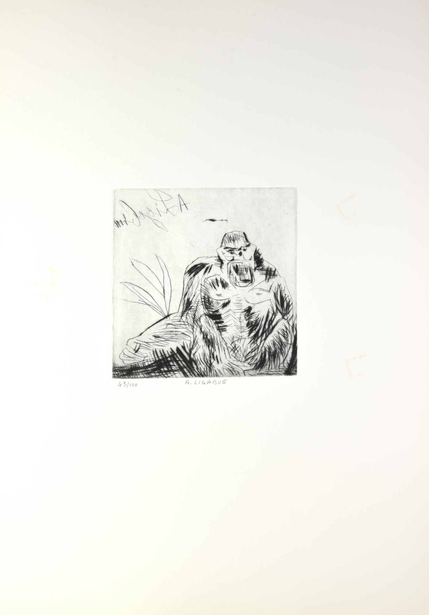 Antonio Ligabue (1899 - 1965) GORILLA puntasecca, cm 21x20,5; su foglio, cm...