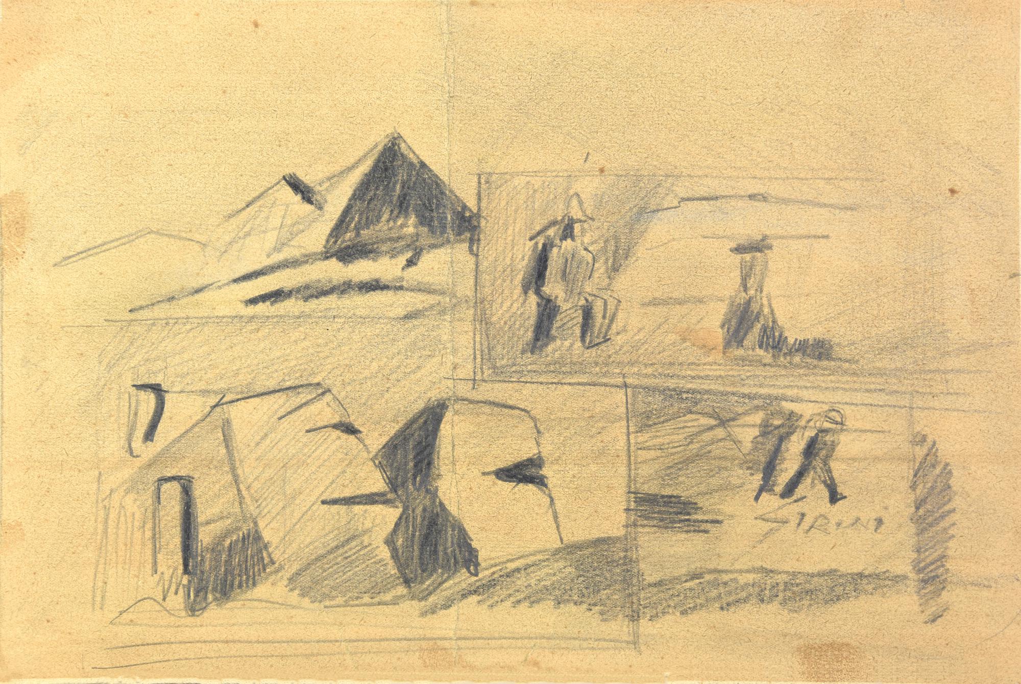 Mario Sironi (1885 - 1961) COMPOSIZIONE matita e matita grassa su carta...