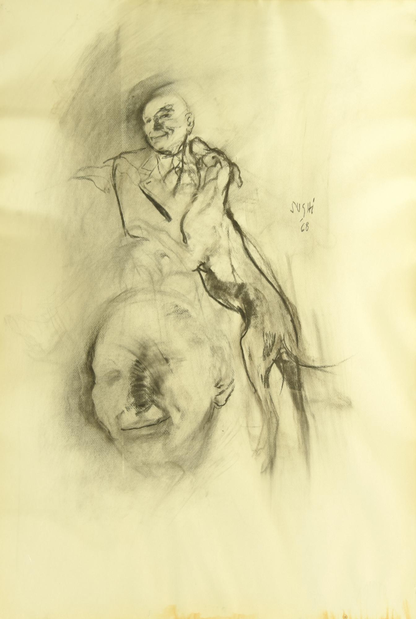 Alberto Sughi (1928 - 2012) UOMO CON CANE carboncino su carta, cm 98,5x68...