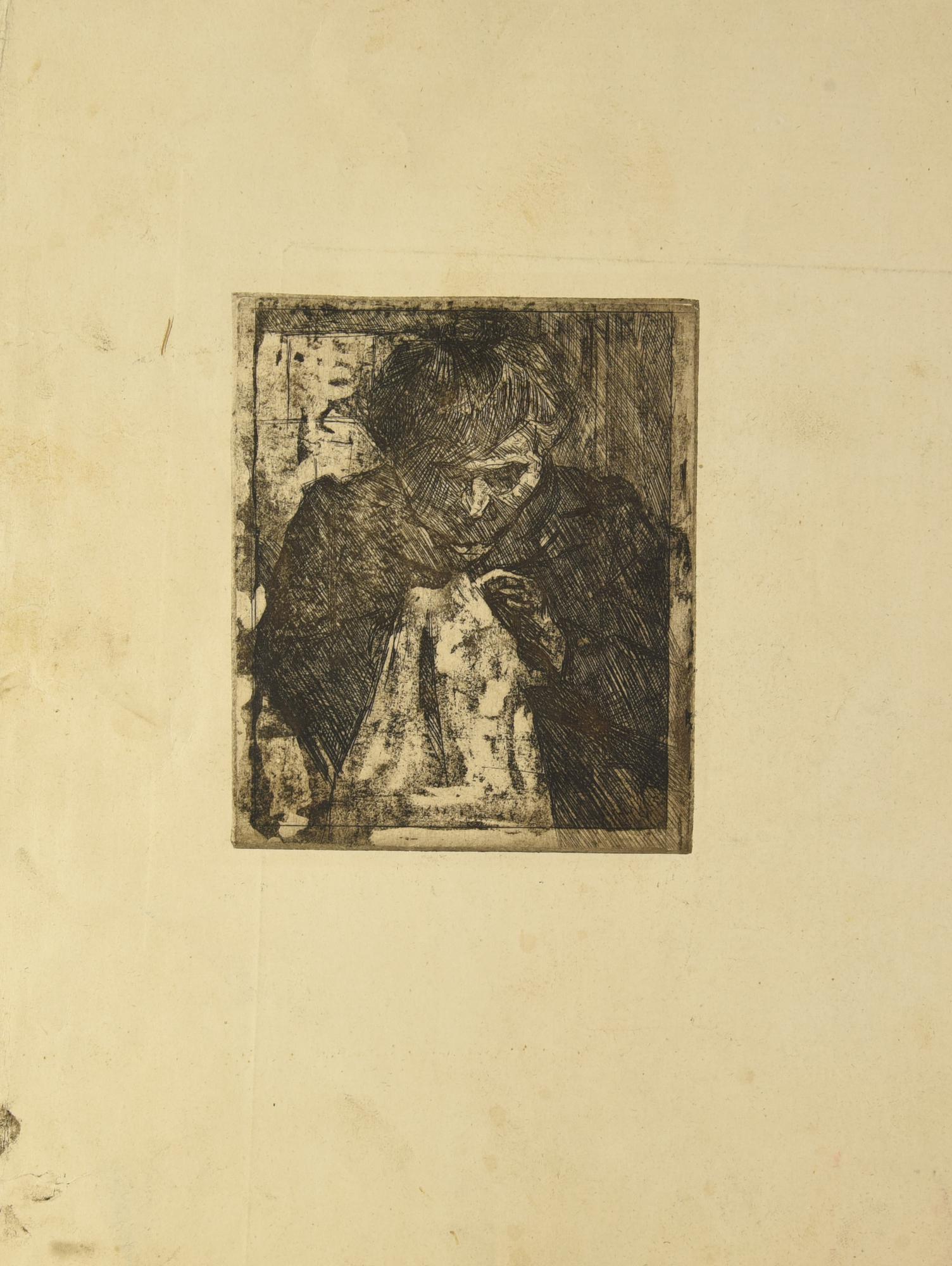 Umberto Boccioni (1882 - 1916) MADRE CHE CUCE acquaforte, cm 14x11,5; su...