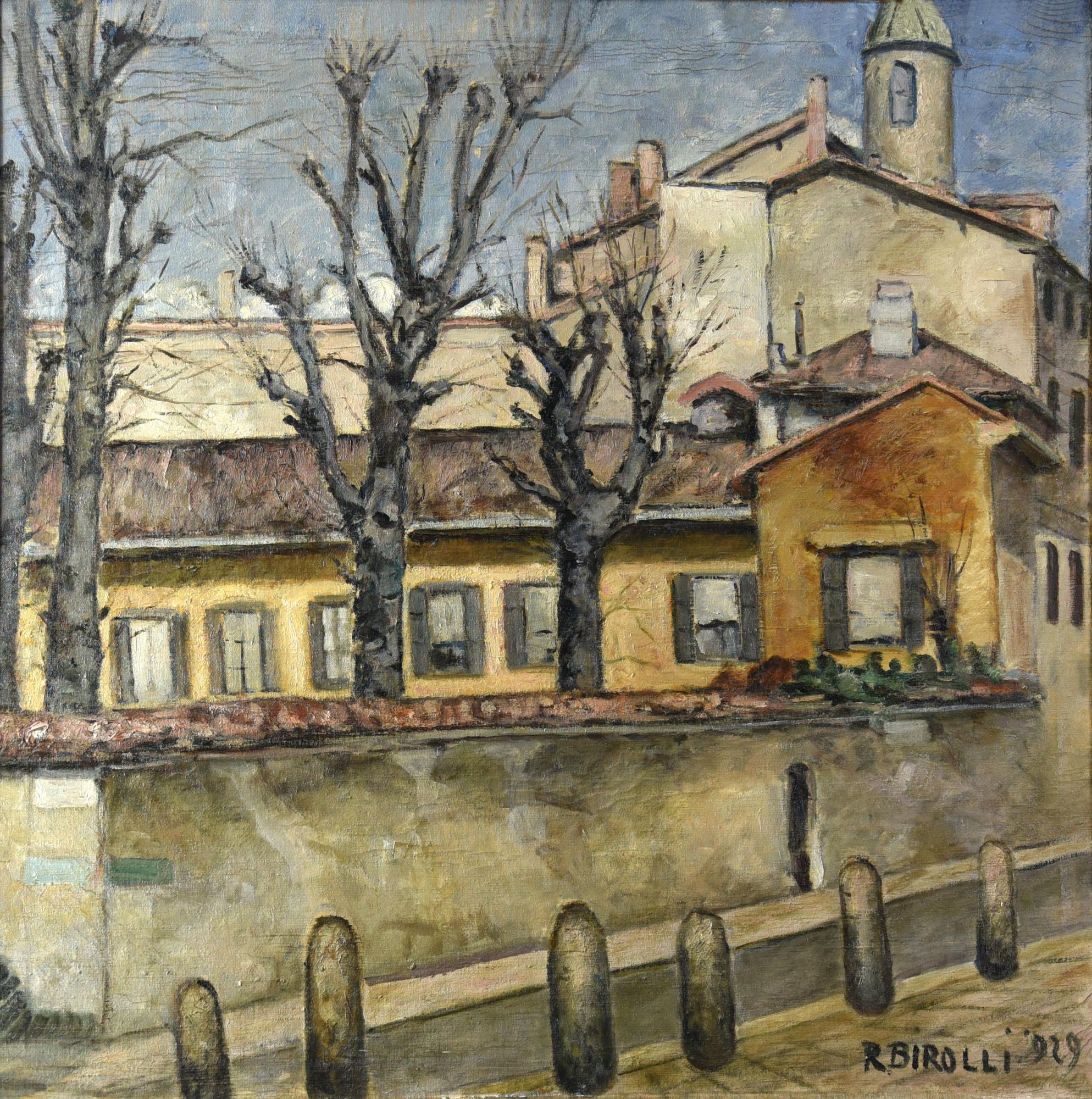 Renato Birolli (1905 - 1959) MILANO VIA CONSERVATORIO olio su tela, cm 80x80...