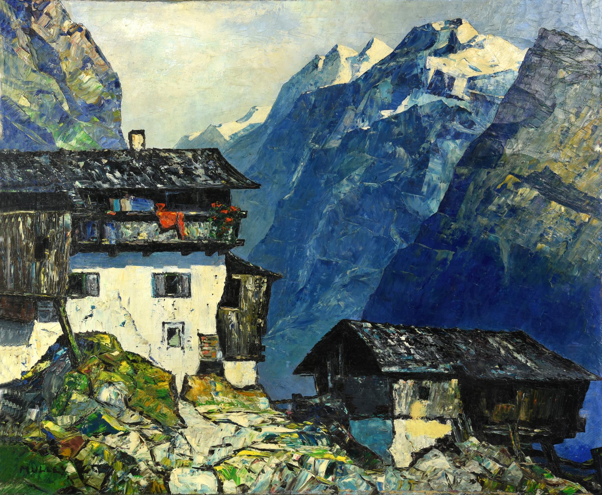 Oskar Mulley (1891 - 1949) PAESAGGIO olio su tela, cm 76x91,5 firma...