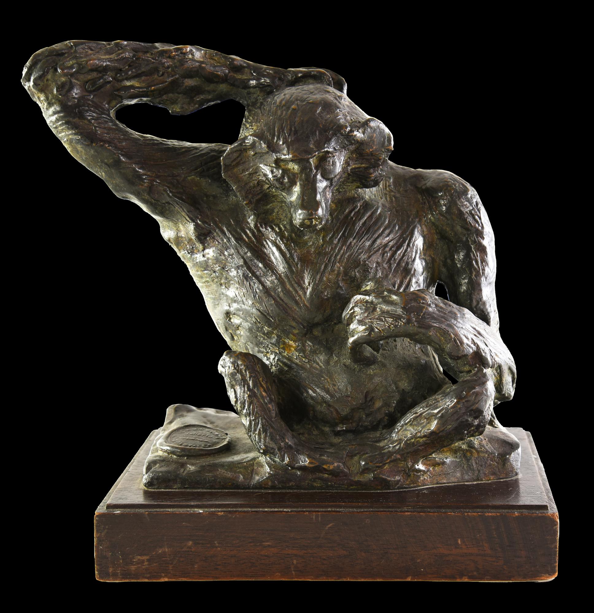 Antonio Ligabue (1899 - 1965) BABBUINO bronzo, cm 22,5x22x13; es. 15/16 sulla...