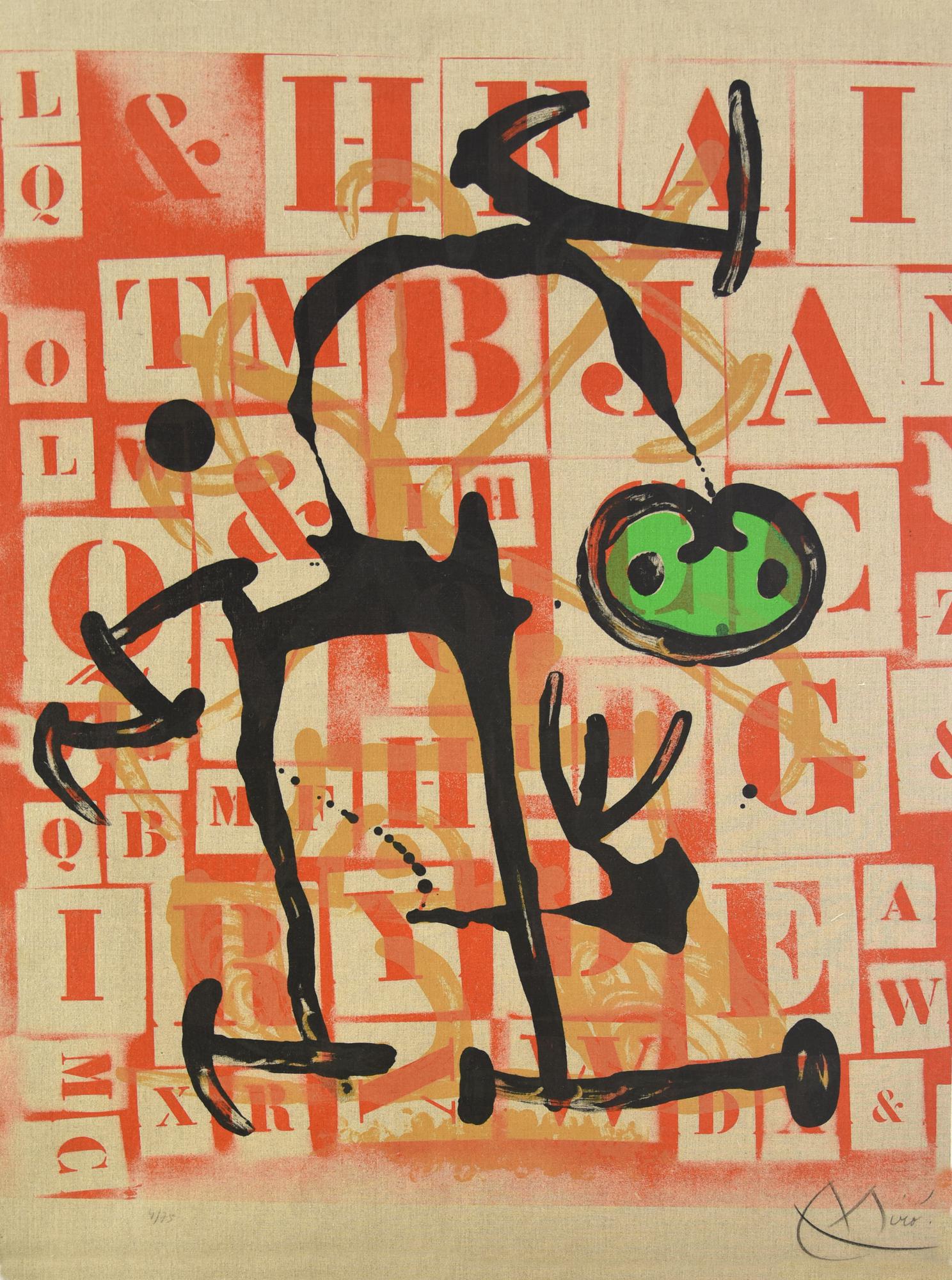 Joan Miro' (1893 - 1983) LA LETTRE VERTE litografia a colori su tela...