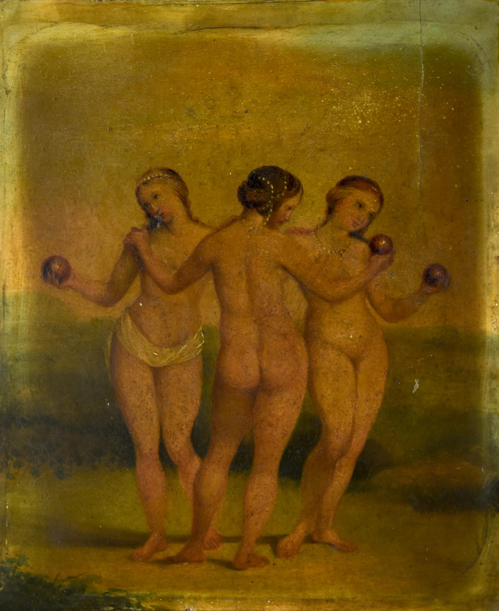 Scuola Italiana del XVI secolo LE TRE GRAZIE olio su tavola, cm 23x18,5 Da un...