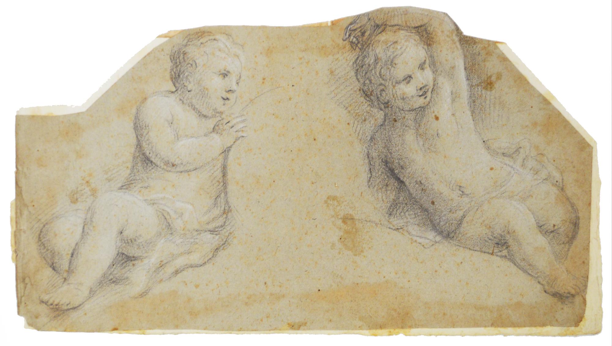 Scuola Toscana del XVII secolo PUTTI grafite su carta, cm 14,5x27,5