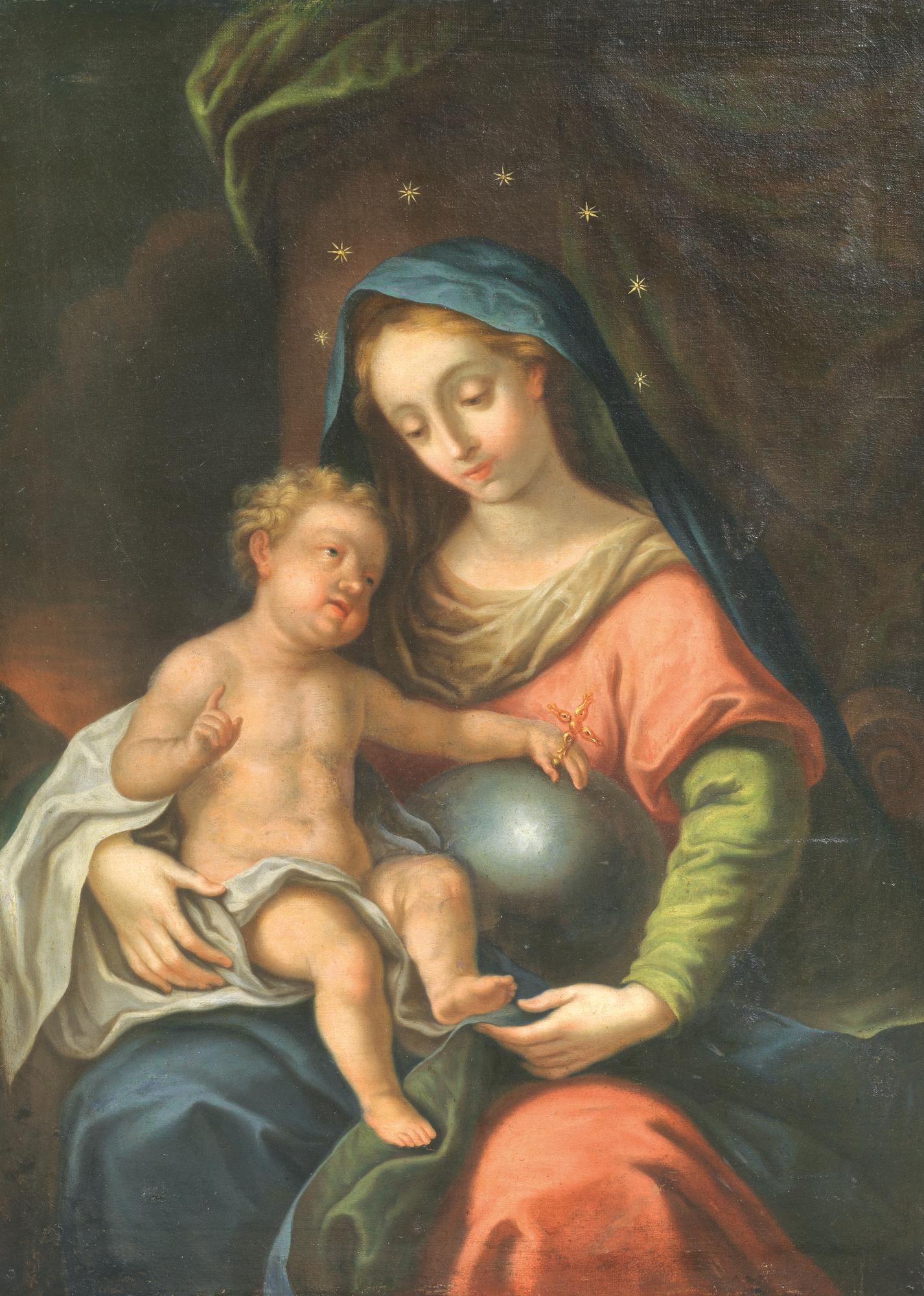 Scuola Emiliana del XVIII secolo MADONNA CON BAMBINO olio su tela, cm 105x74