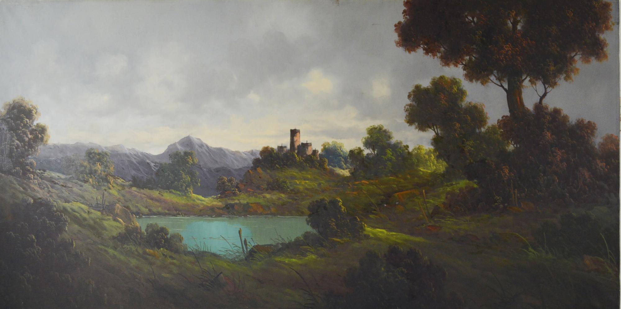 Scuola Italiana di inizi XX secolo VEDUTA olio su tela, cm 58x118