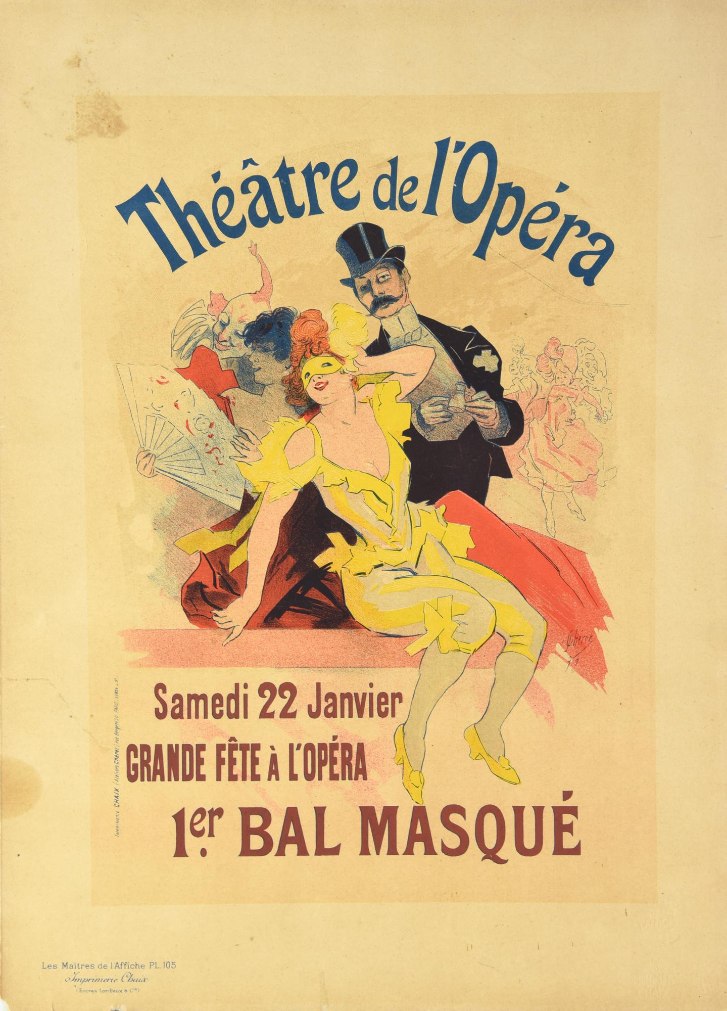 THEATRE DE L'OPERA - 1ER BAL MASQUE' litografia,cm 40x29 timbro a secco...