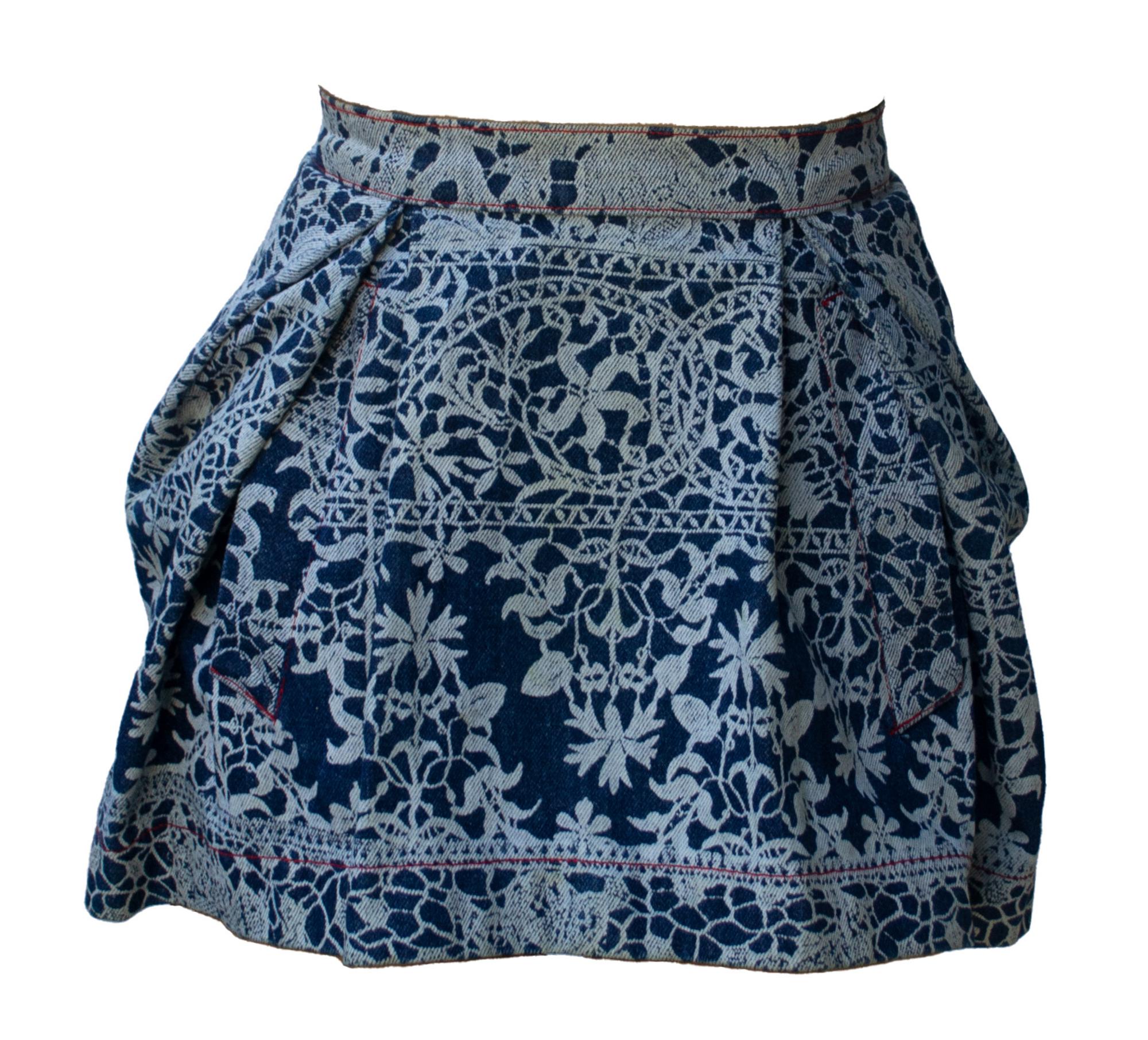 Vivienne Westwood LACE MINI SKIRT Description: Lace print denim skirt top...