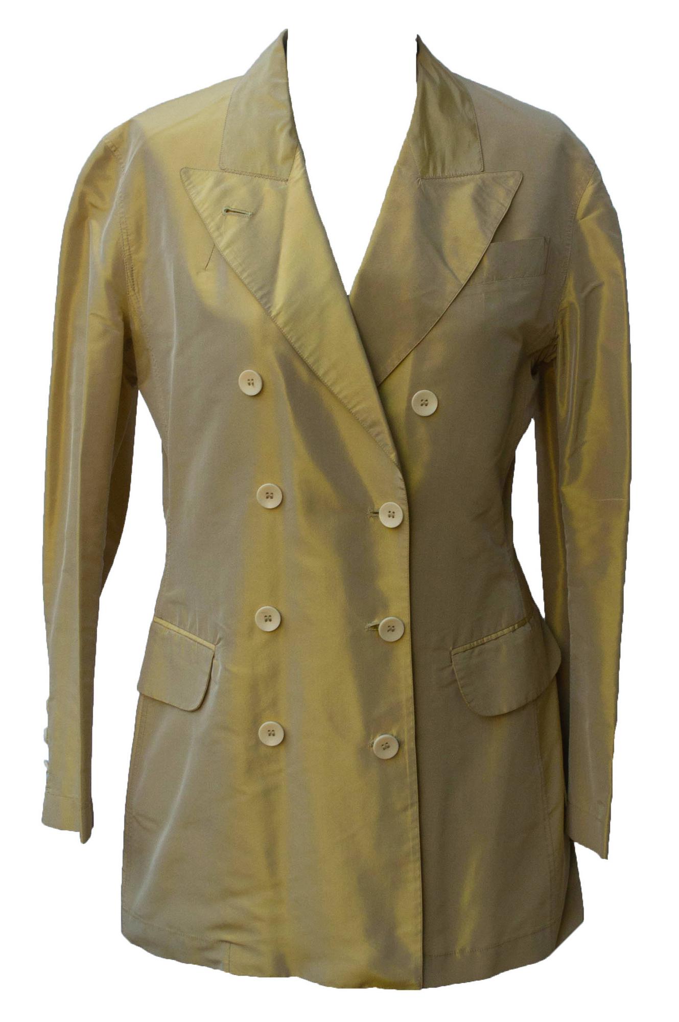 Paul Gaultier TAFFETA' DB JACKET Description: Iridescent silk yellow/grey...