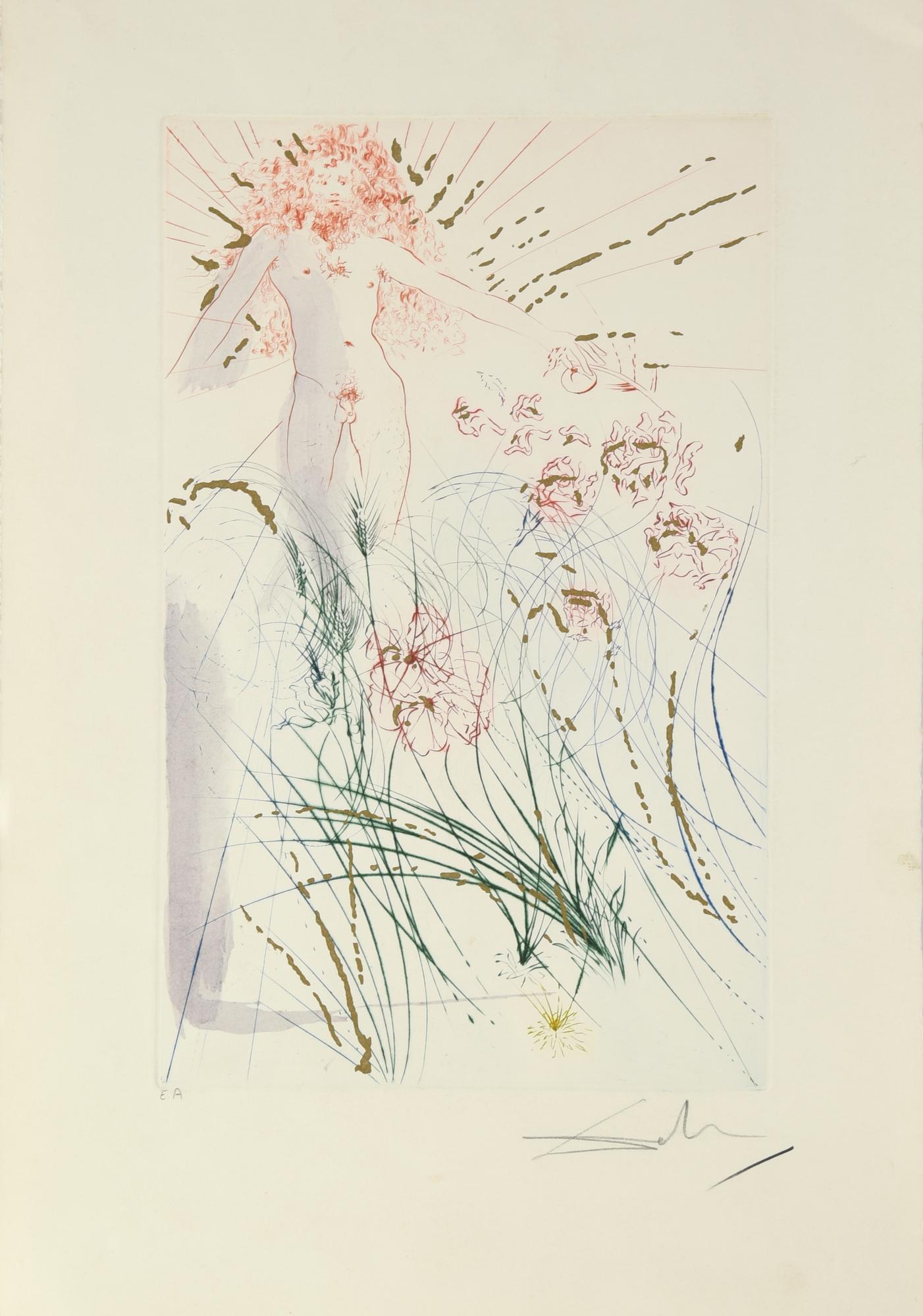 Salvador Dali' THE BELOVED FEED BETWEEN THE LILIES acquaforte-acquatinta, cm...