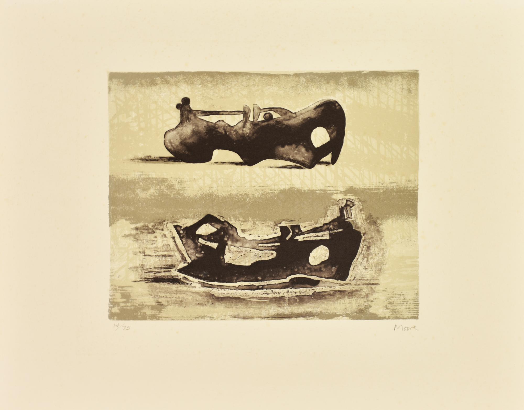 Henry Moore TWO FIGURES serigrafia su carta, cm 40x50; es. 14/75 firma...