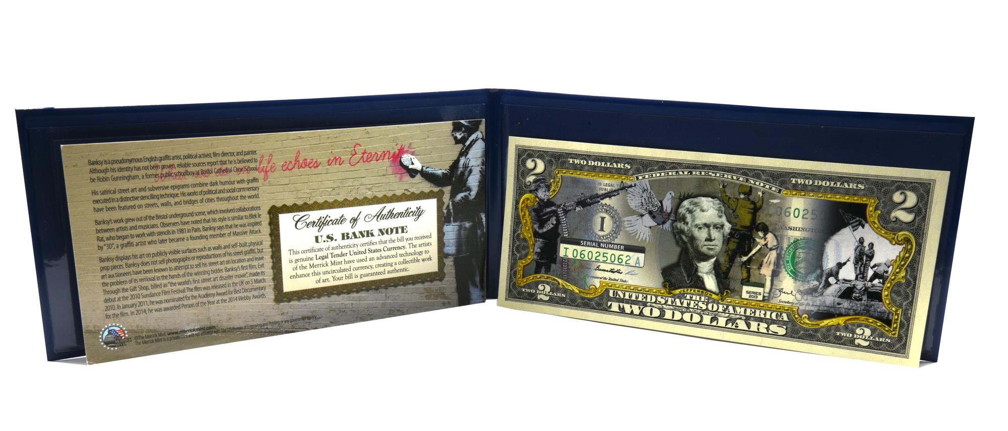 Merrick Mint BANKSY ANTI-WAR stampa su banconota, cm 6,5x15,5 L'opera e'...