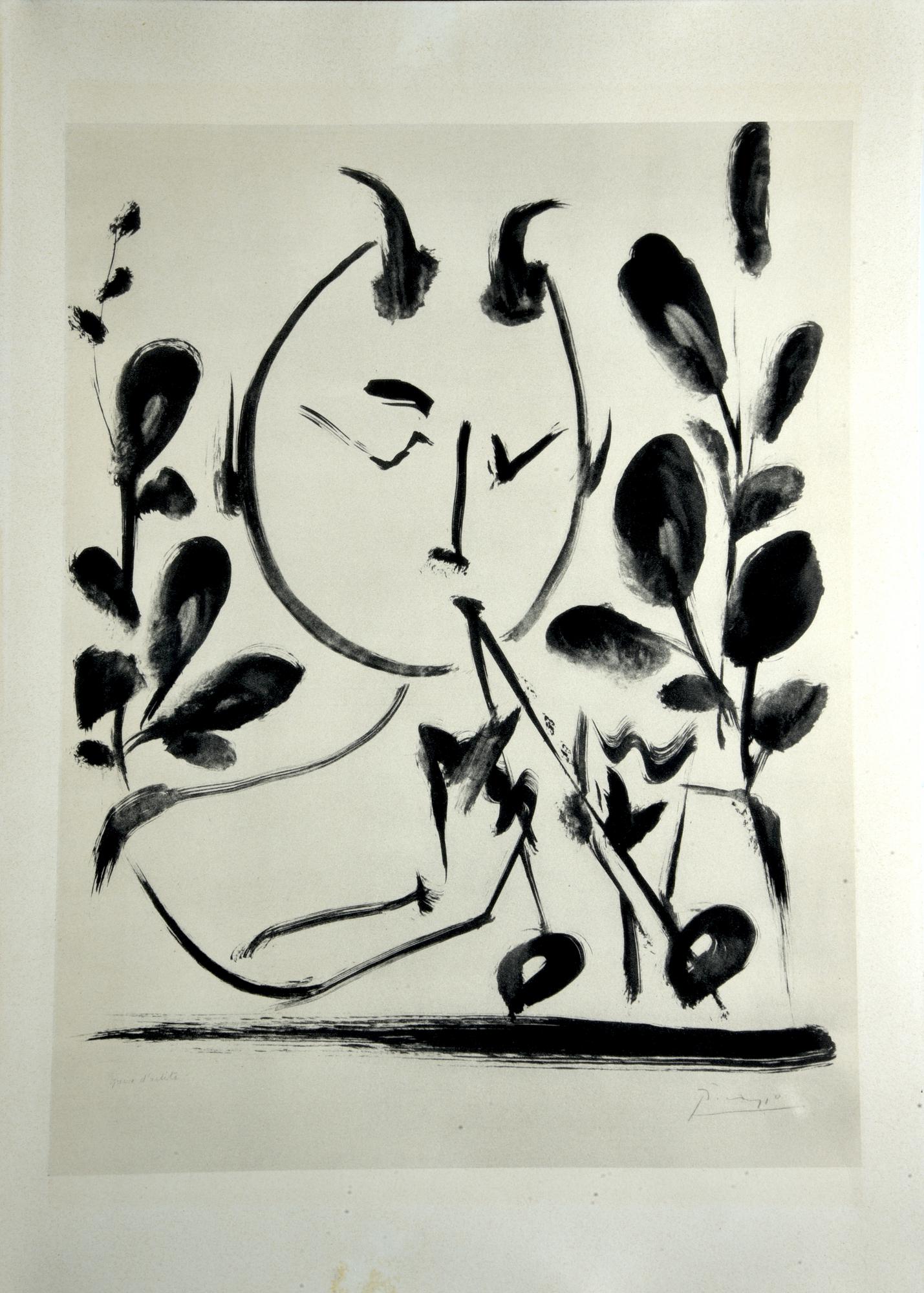 D'apres Pablo Picasso FAUNO CON RAMI litografia, cm 48,5x35; es. p.a. firma...