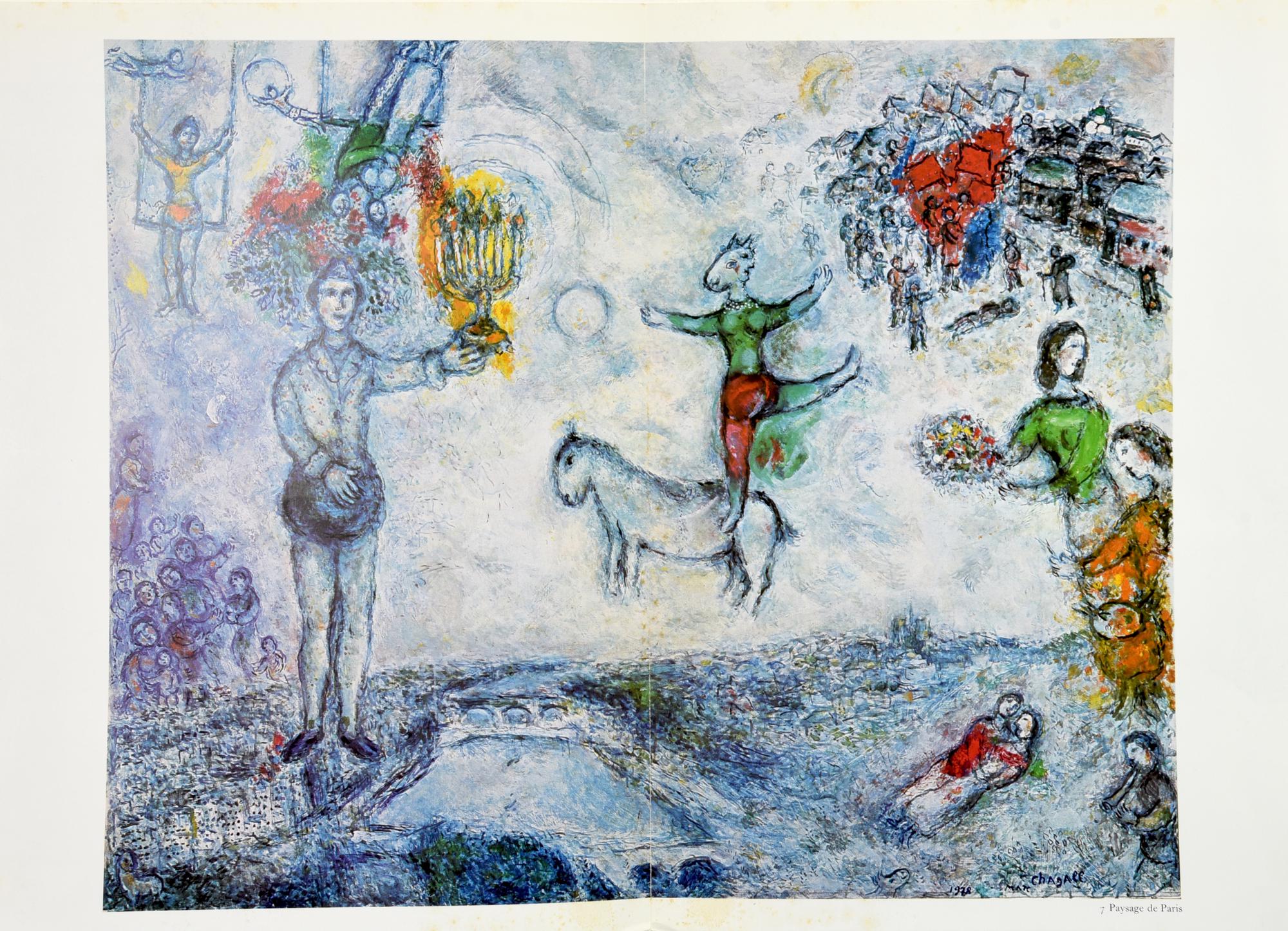 D'apres Marc Chagall SOLEIL AU CHEVAL ROUGE tipolitografia, cm 38x55 testo al...