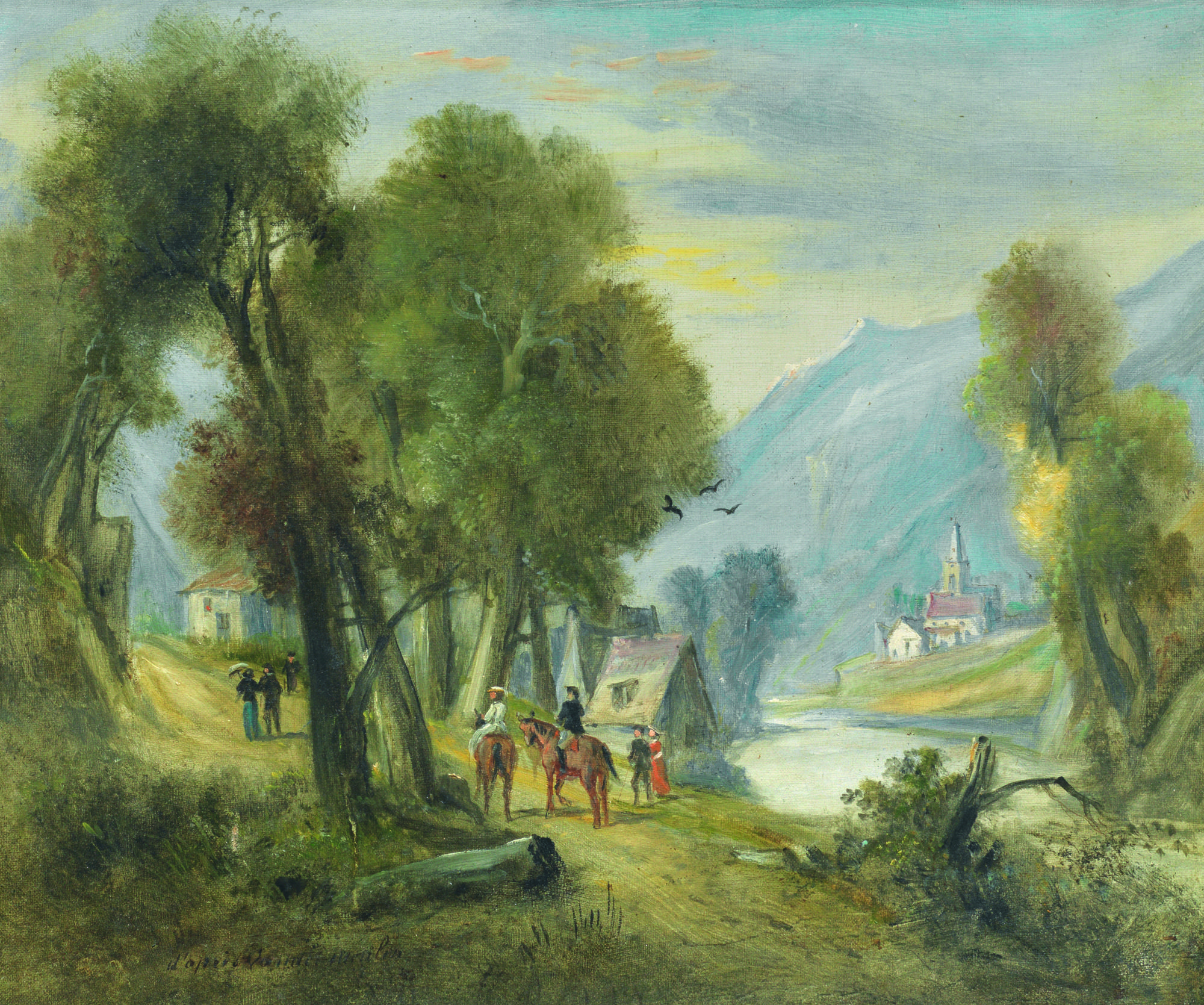 Scuola Francese della fine del XIX secolo PAESAGGIO olio su tela, cm 46x55,5