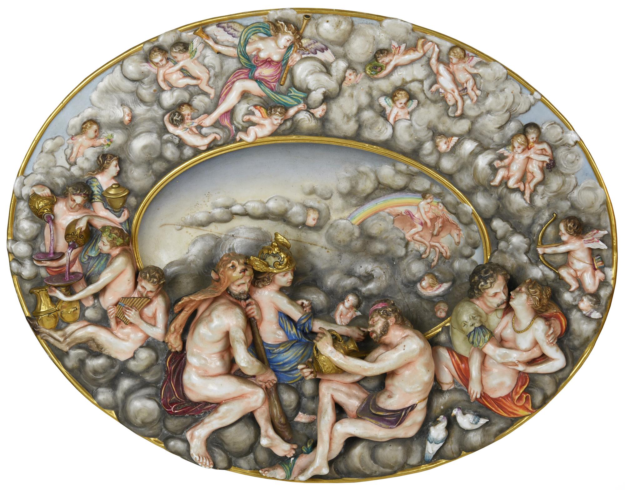 Scuola del XIX secolo SCENA MITOLOGICA ceramica invetriata, cm 35x45x6 sul...
