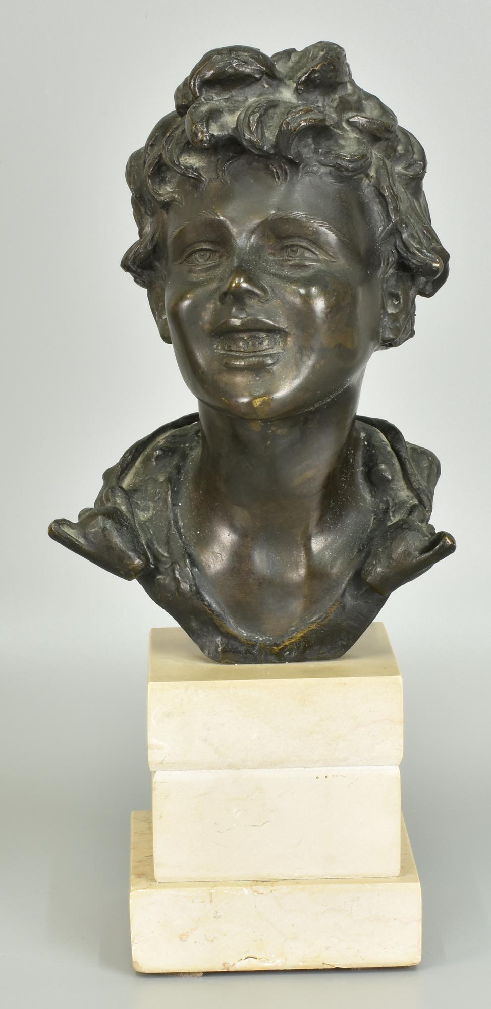 Giovanni De Martino BUSTO DI GIOVANE scultura in bronzo, h cm 22 (compresa...