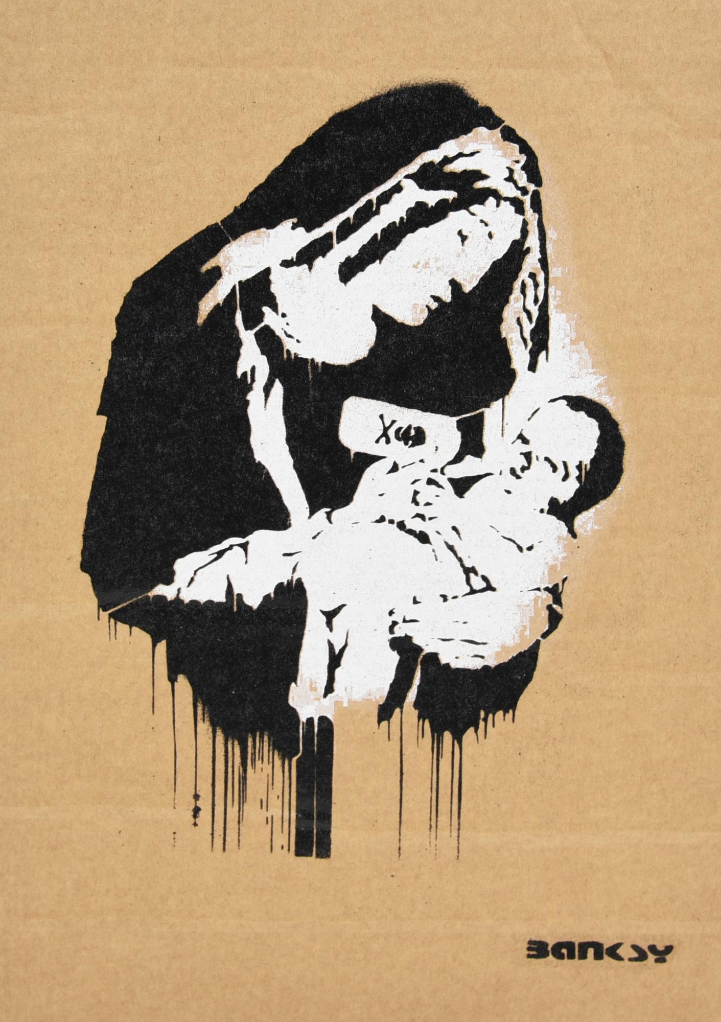 Banksy TOXIC MARY sprayed stencil graffiti su cartone, cm 29,5x21; es. 31/50...