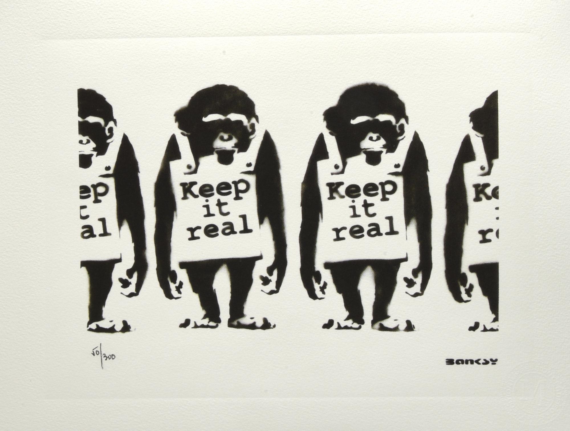 Da Banksy KEEP IT REAL eliografia, cm 28,5x38; es. 50/300 firma in lastra,...