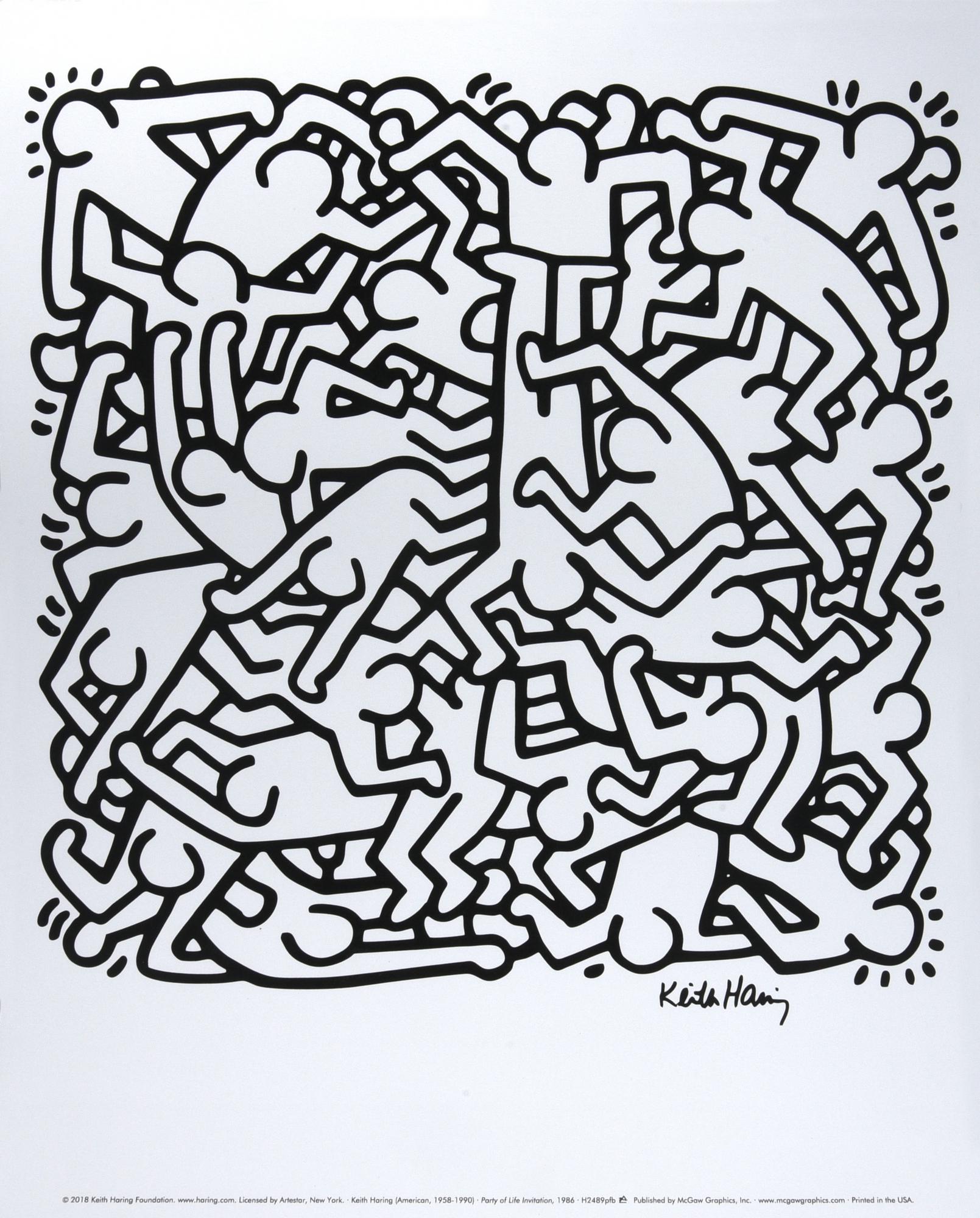 Keith Haring PARTY OF LIFE INVITATION, 1986 stampa, cm 37x30 pubblicato da...