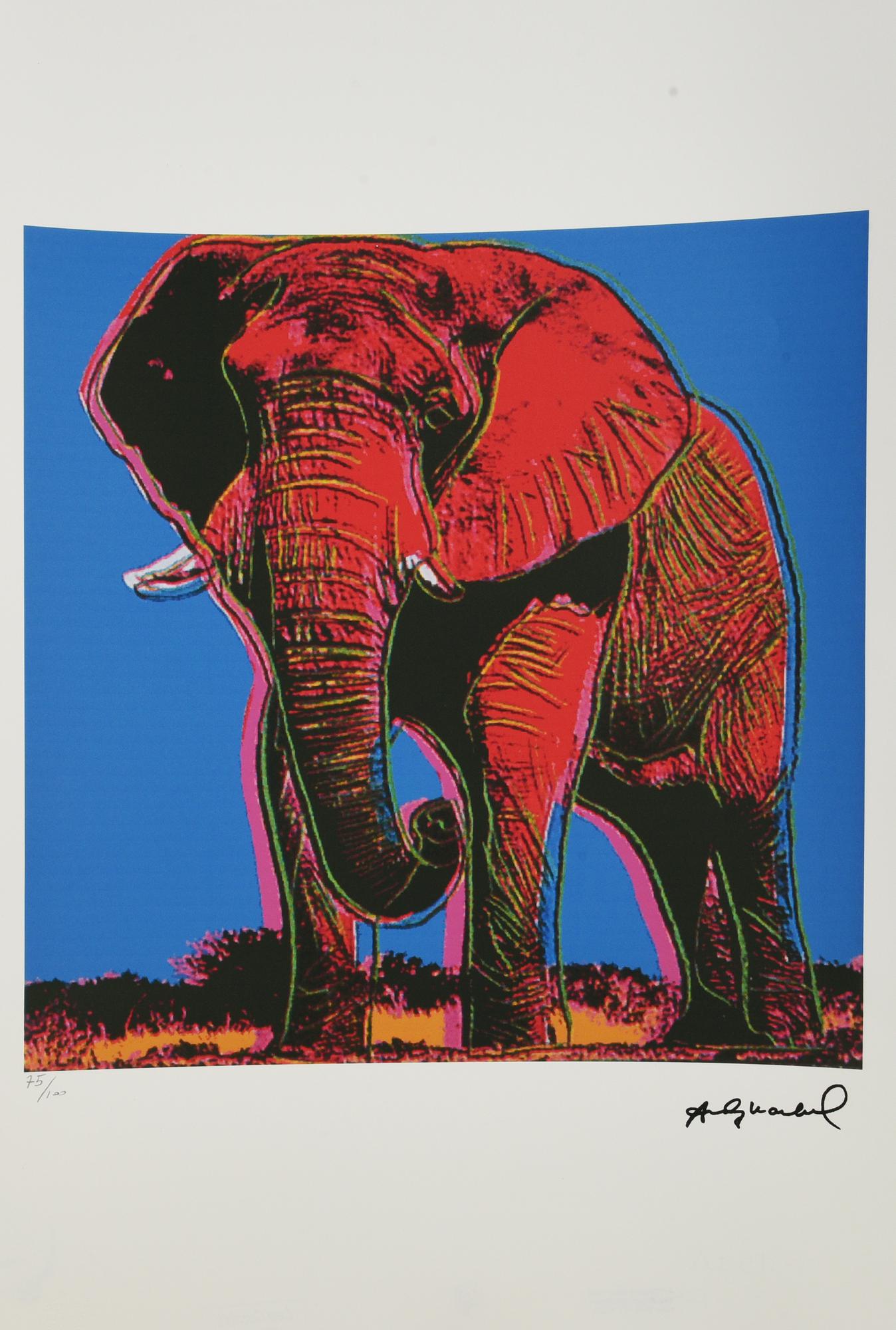 Andy Warhol ELEPHANT litografia su carta Arches, cm 57x38; es. 75/100 firma...