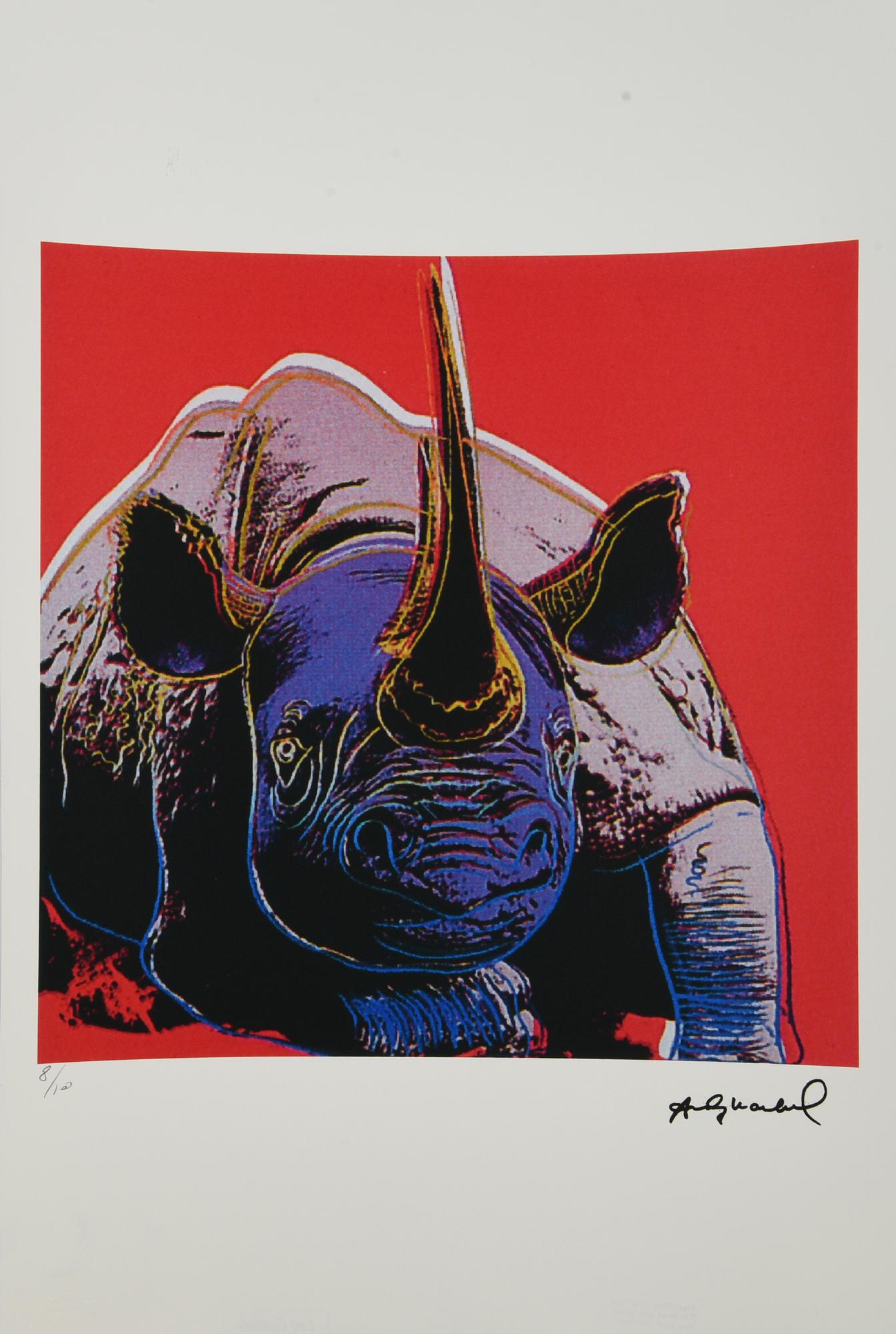 Andy Warhol RINOCHEROS litografia su carta Arches, cm 57x38; es. 8/100 firma...