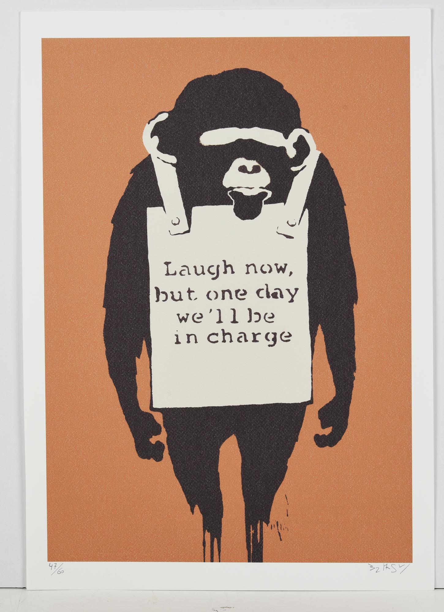 Da Banksy LAUGHT NOW foto-litografia su carta, cm 50x35; es. 47/60 firma e...