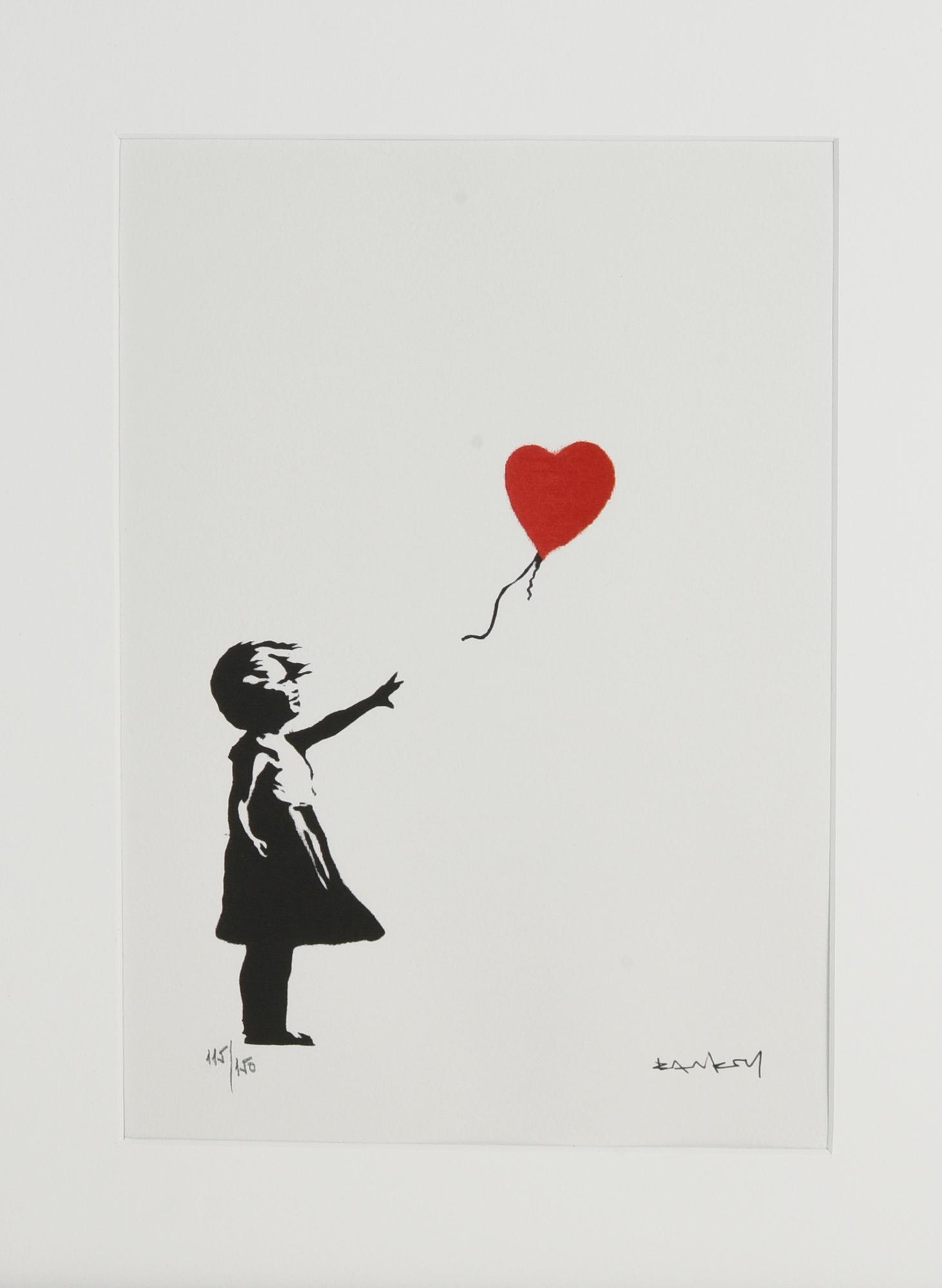 Da Banksy GIRL WITH A RED BALLOON eliografia su carta, cm 38x28,5; es....
