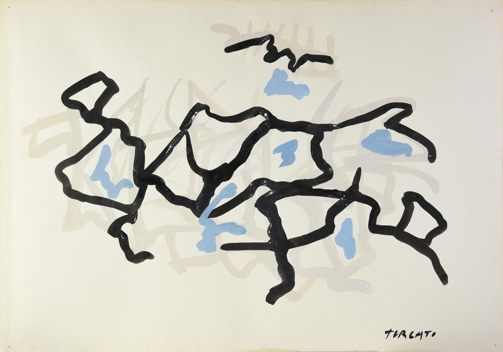 Giulio Turcato, (1912 - 1995) COMPOSIZIONE tempera su carta, cm 50x70 firma...