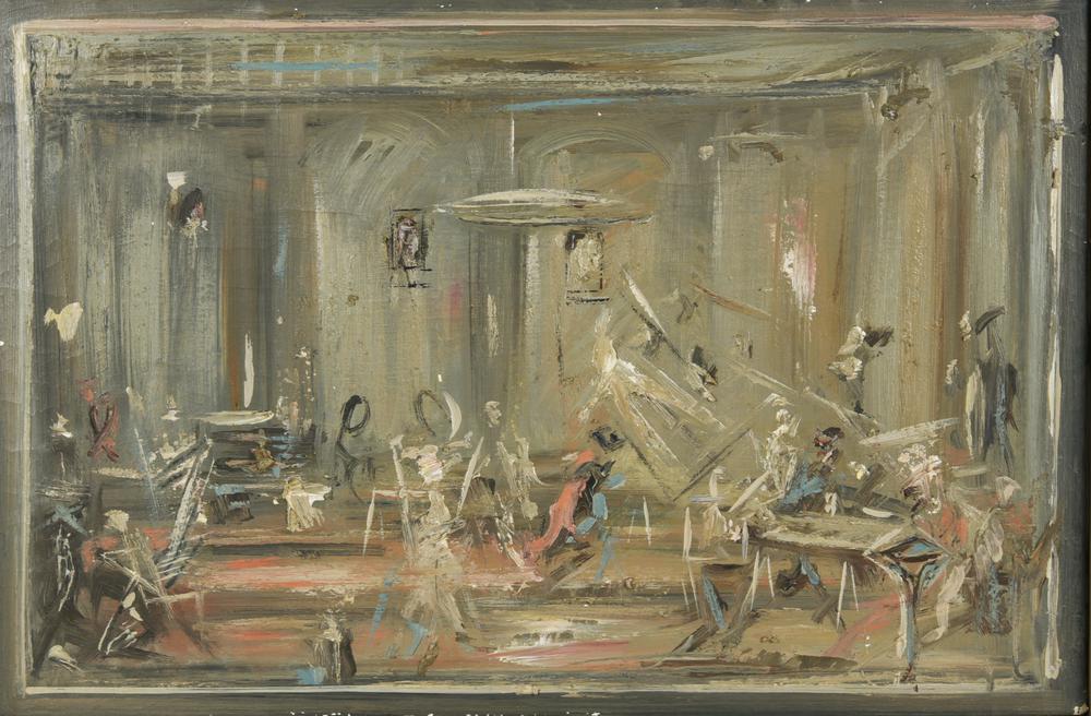 Giancarlo Ossola, (1935 - 2015) LABORATORIO olio su tela, cm 33x50 sul retro:...