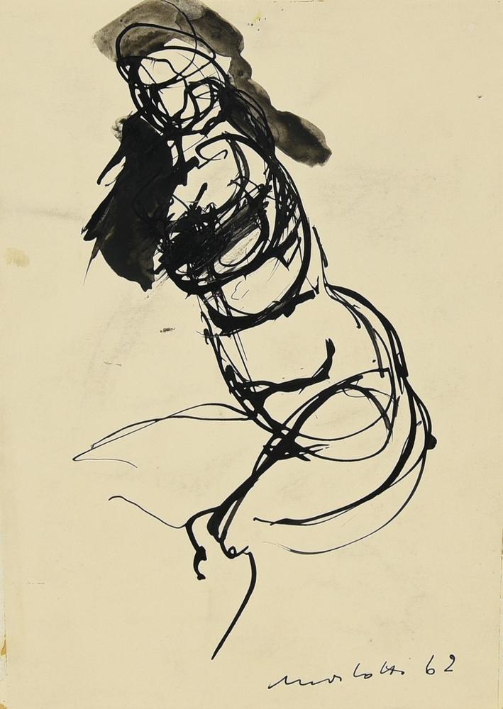 Ennio Morlotti, (1910 - 1992) NUDO FEMMINILE china su carta, cm 31x21,5 firma...