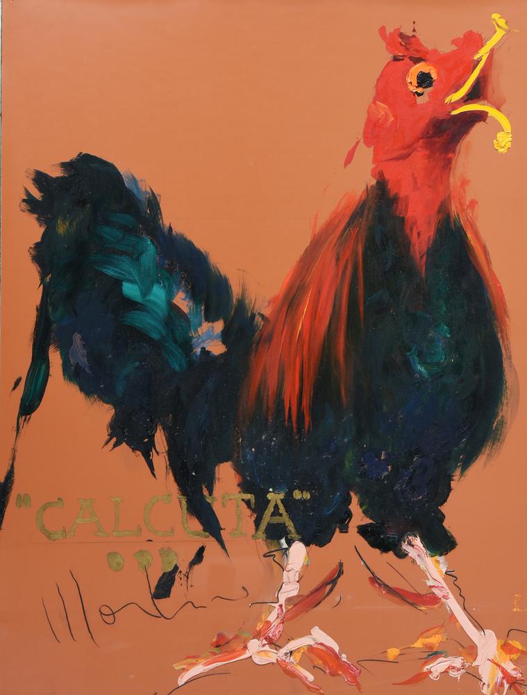 Aldo Mondino, (1938 - 2005) CALCUTA olio su cartone, cm 59x45,5 firma e titolo