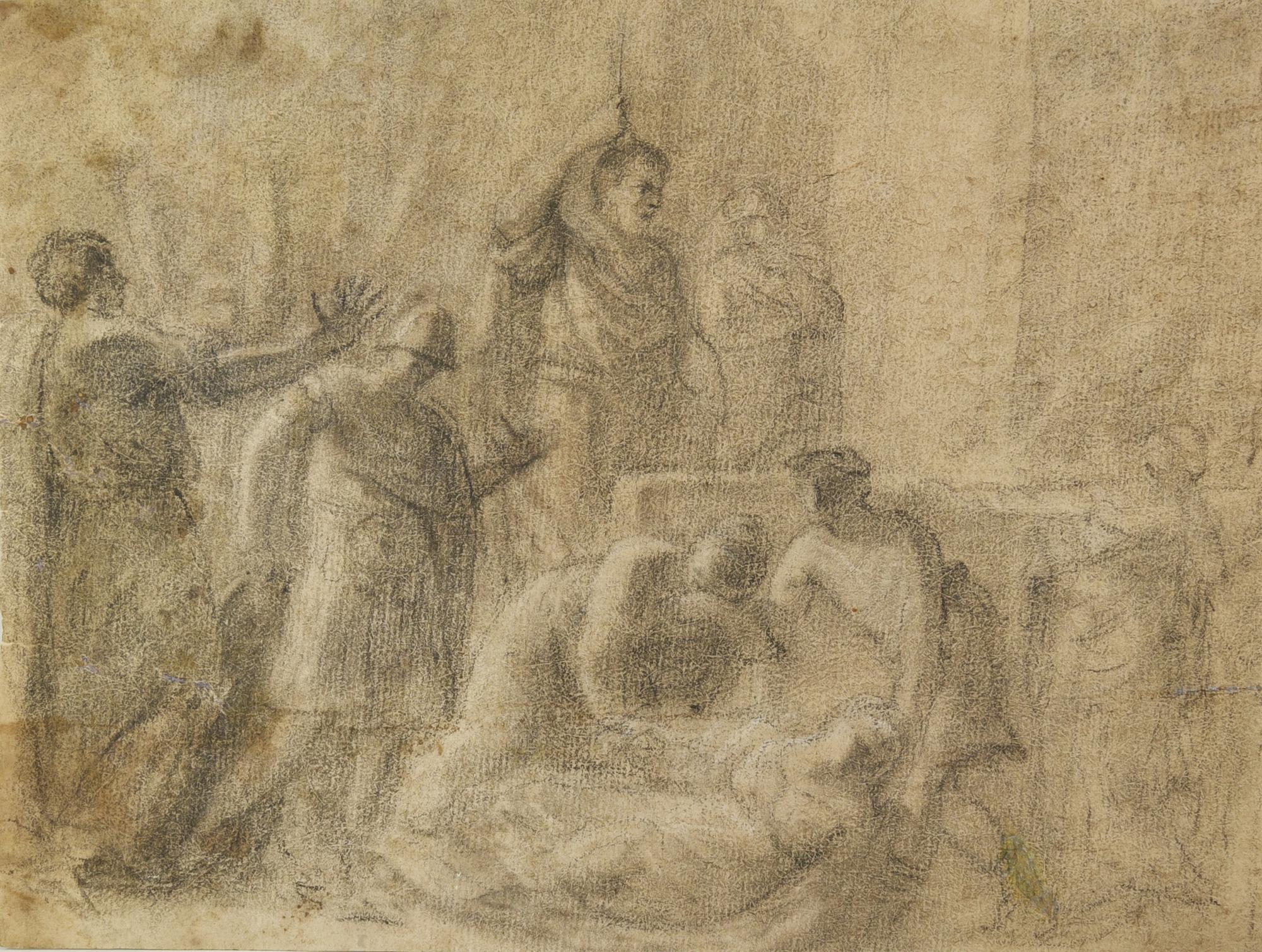 Scuola lombarda del XVII secolo LA MORTE DI SAFFIRA matita su carta, cm...