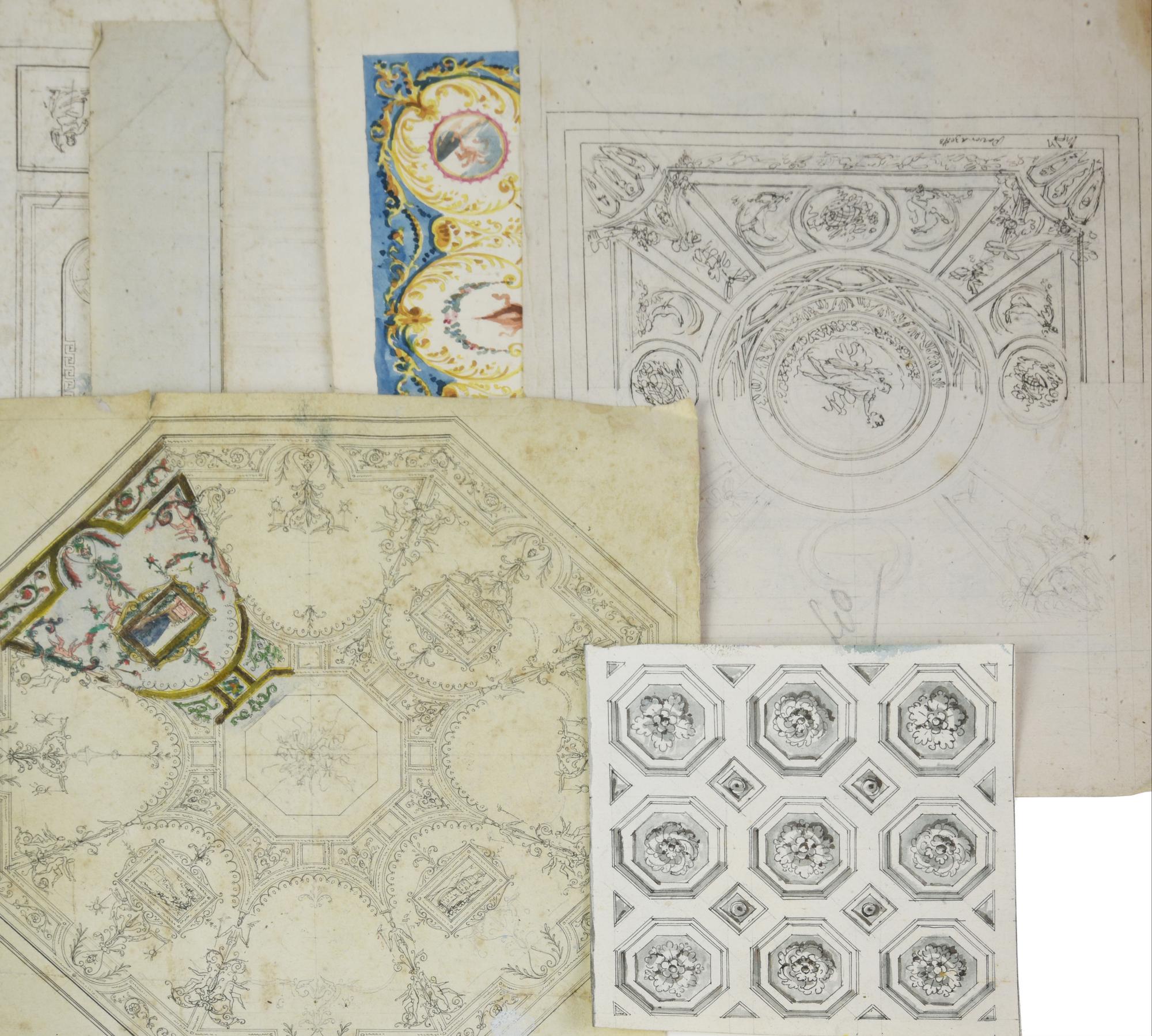 Scuola Neoclassica PROGETTI DI SOFFITTO inchiostro e acquerello su carta, da...