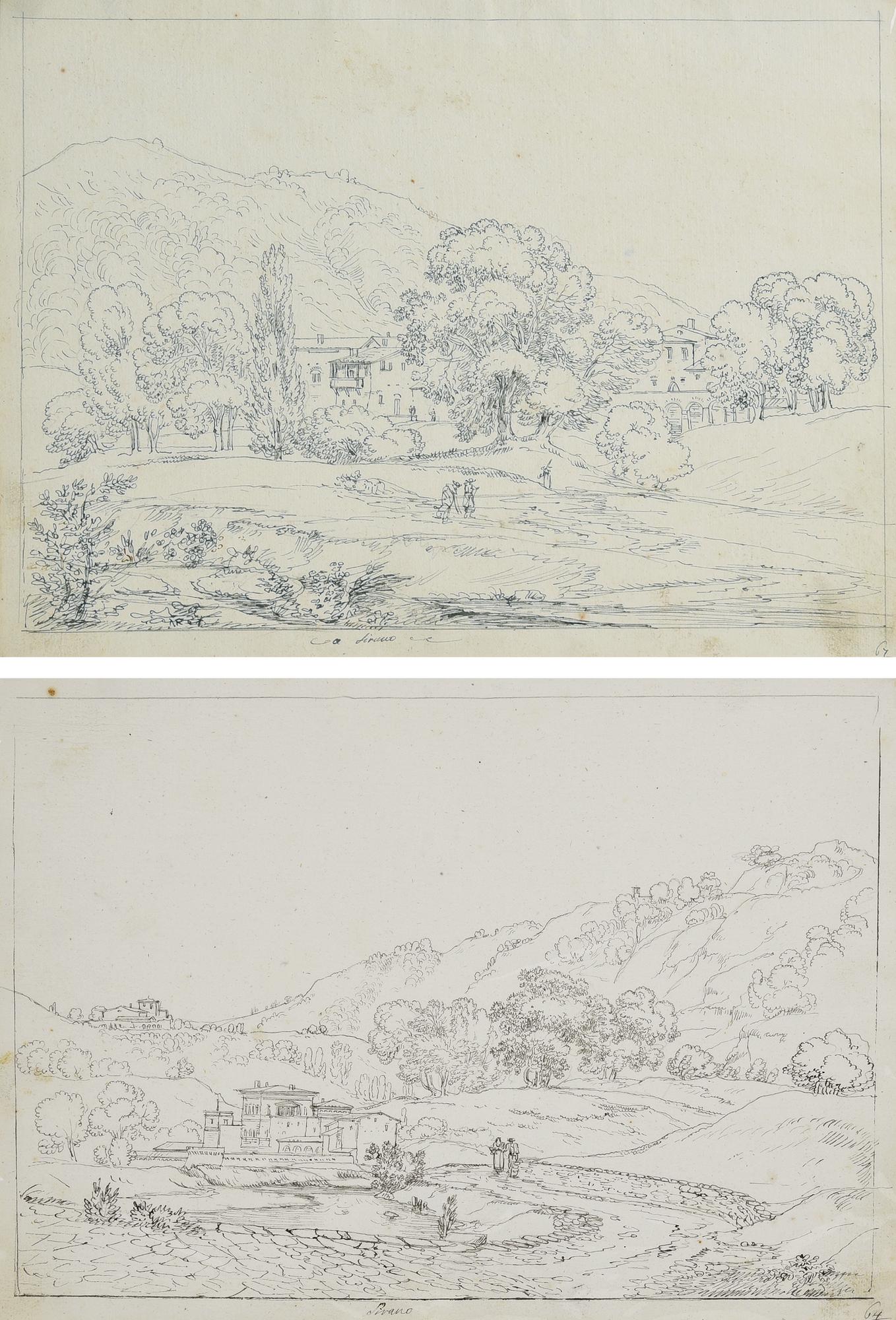 Pietro Ronzoni (1780 - 1862) COPPIA DI VEDUTE china su carta vergellata, cm...