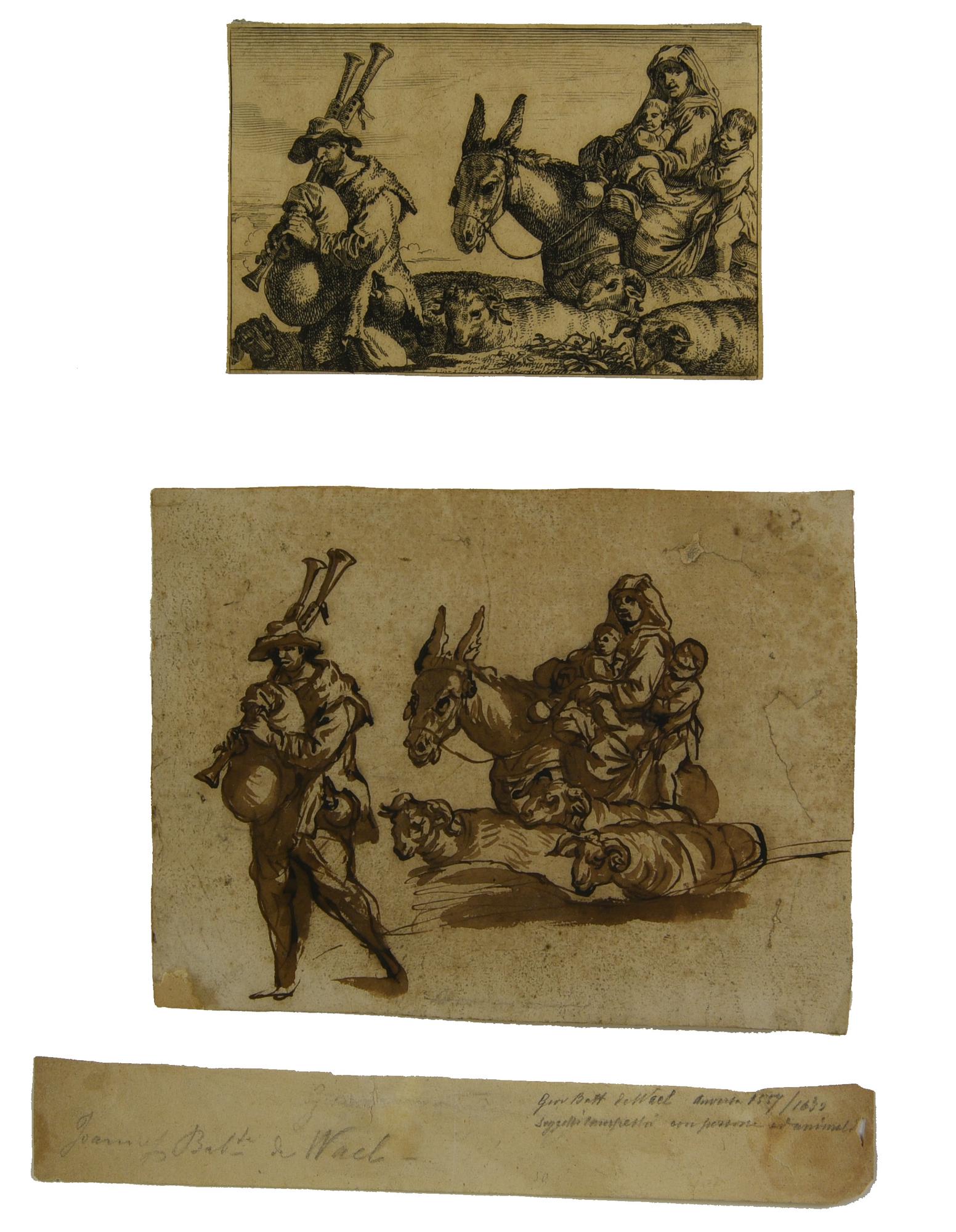 Jean-Baptiste De Wael (1632 - 1669) PELLEGRINI incisione su carta, cm 8,5x13...