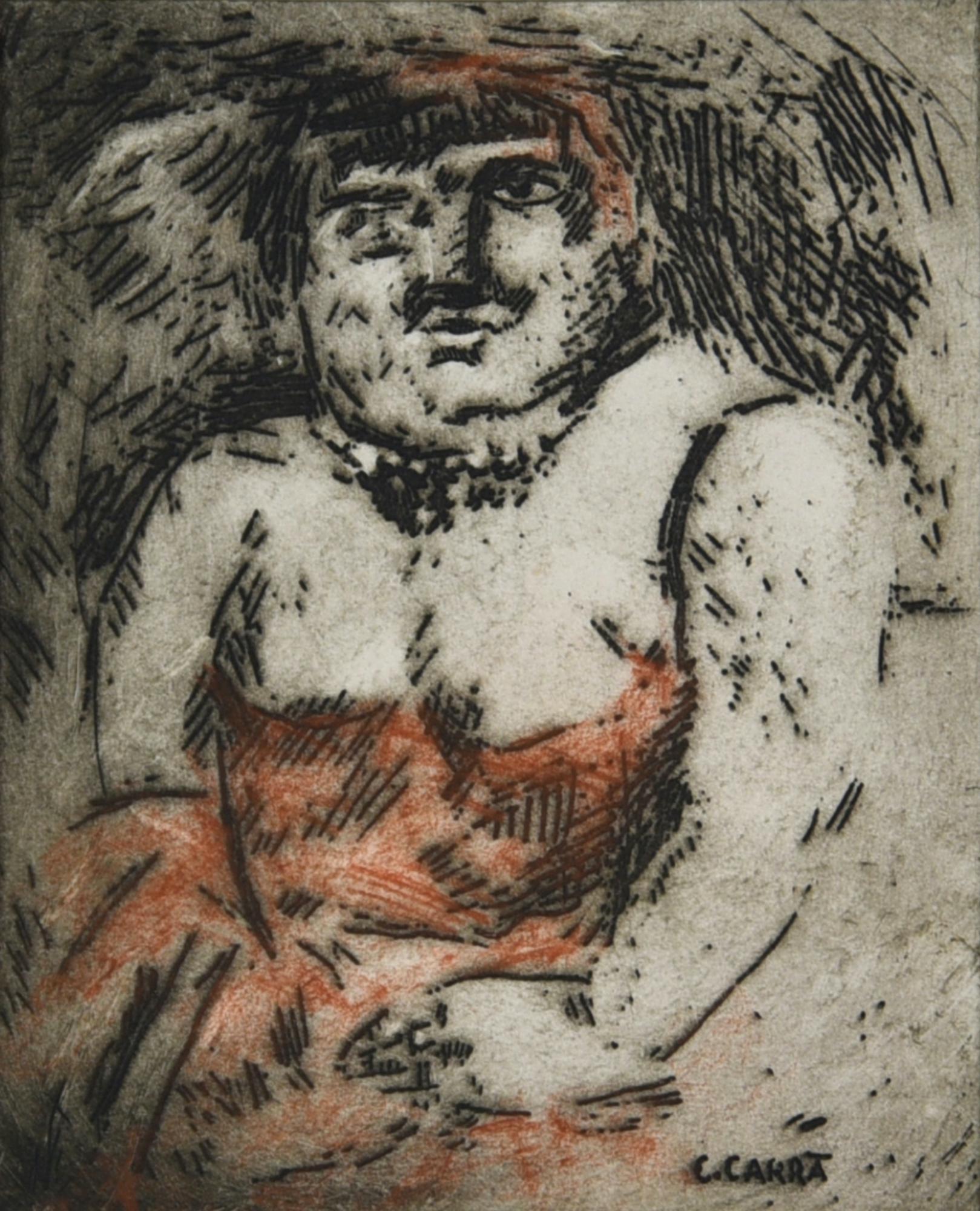 Carlo Carra' (1881 - 1966) FIGURA acquaforte-acquatinta, cm 17x14, su foglio...
