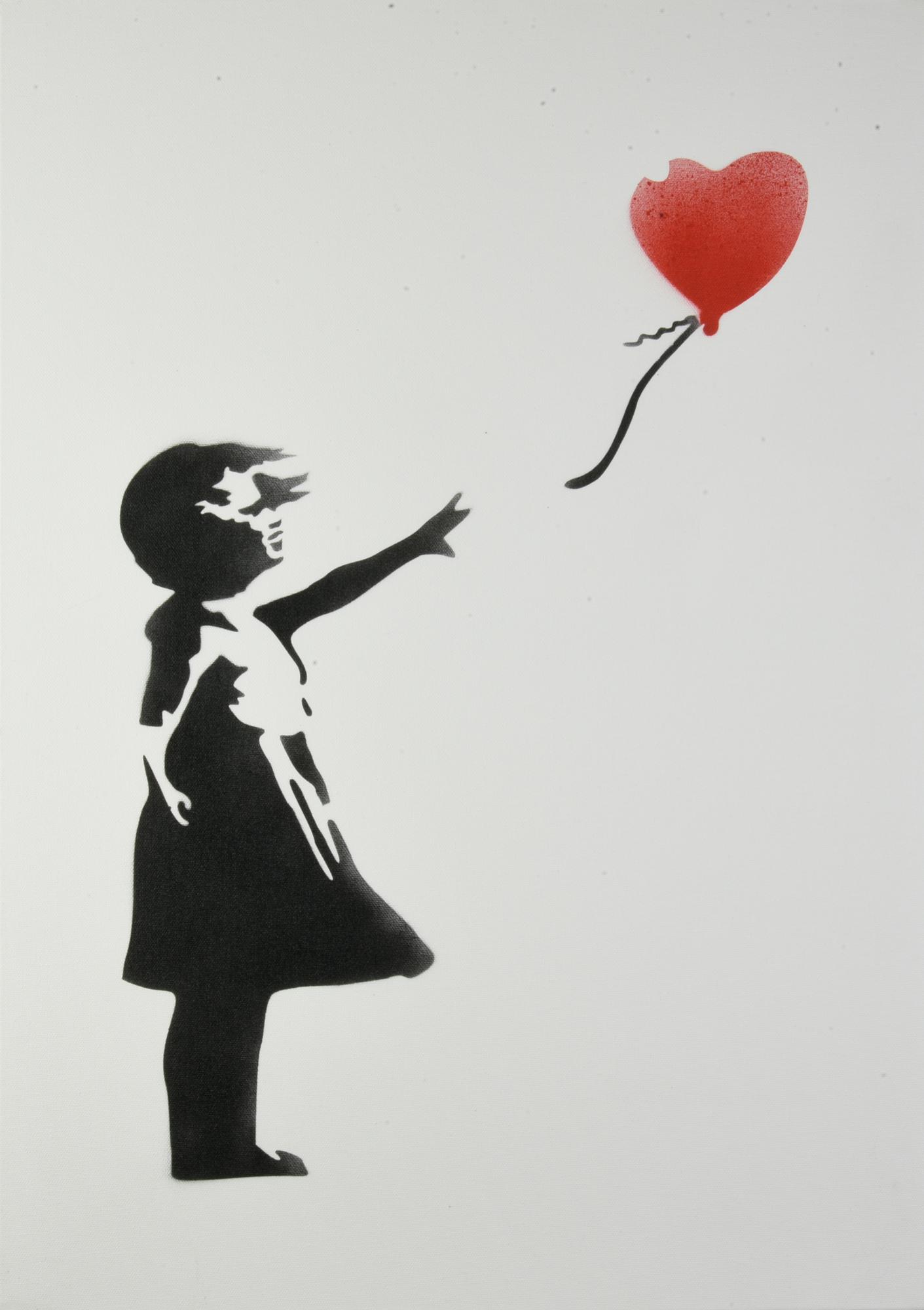 Banksy (1974) BALLOON GIRL spray stencil su tela, cm 70x50x4; es. 8/50 firma...